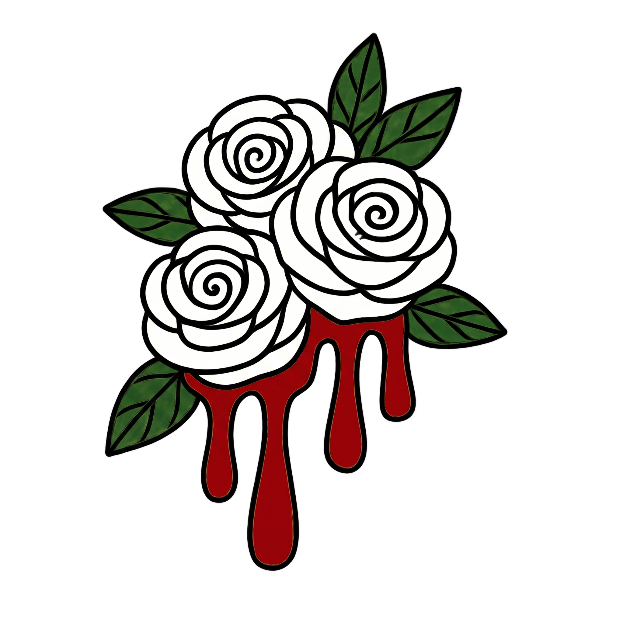 an illustration of three white roses with blood dripping