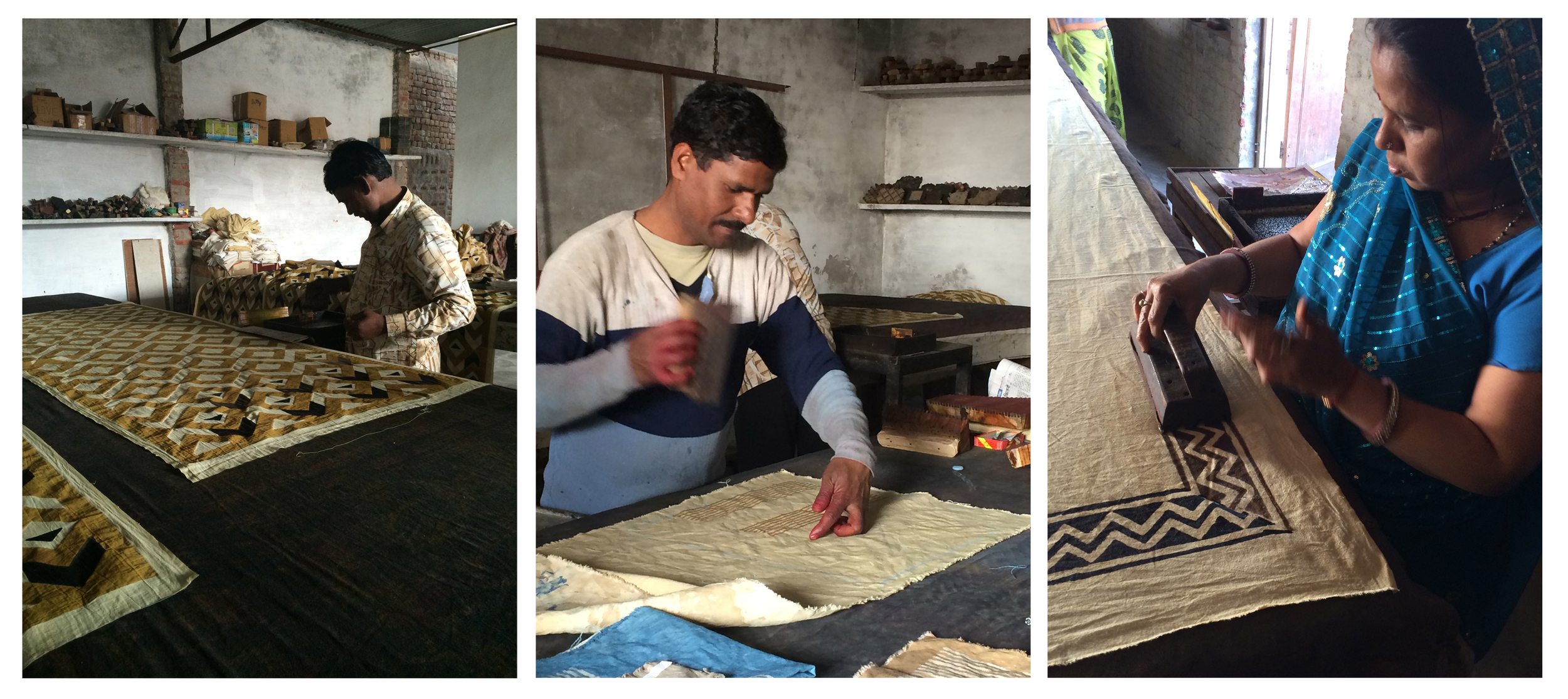 Watching the wood block printing process at Bagru Textiles.