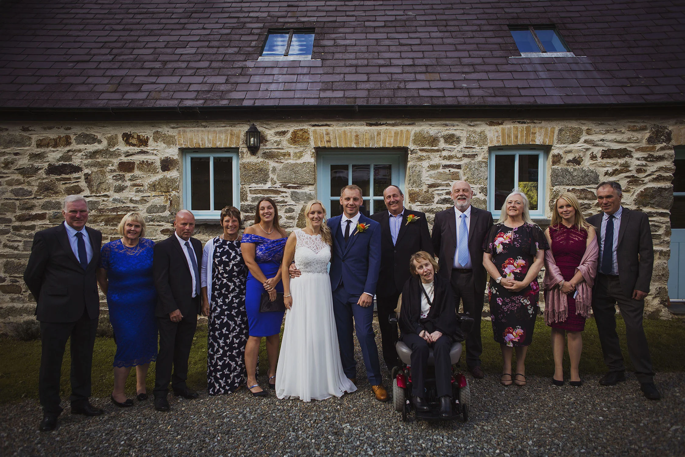 family group photograph at nantwen wedding venue