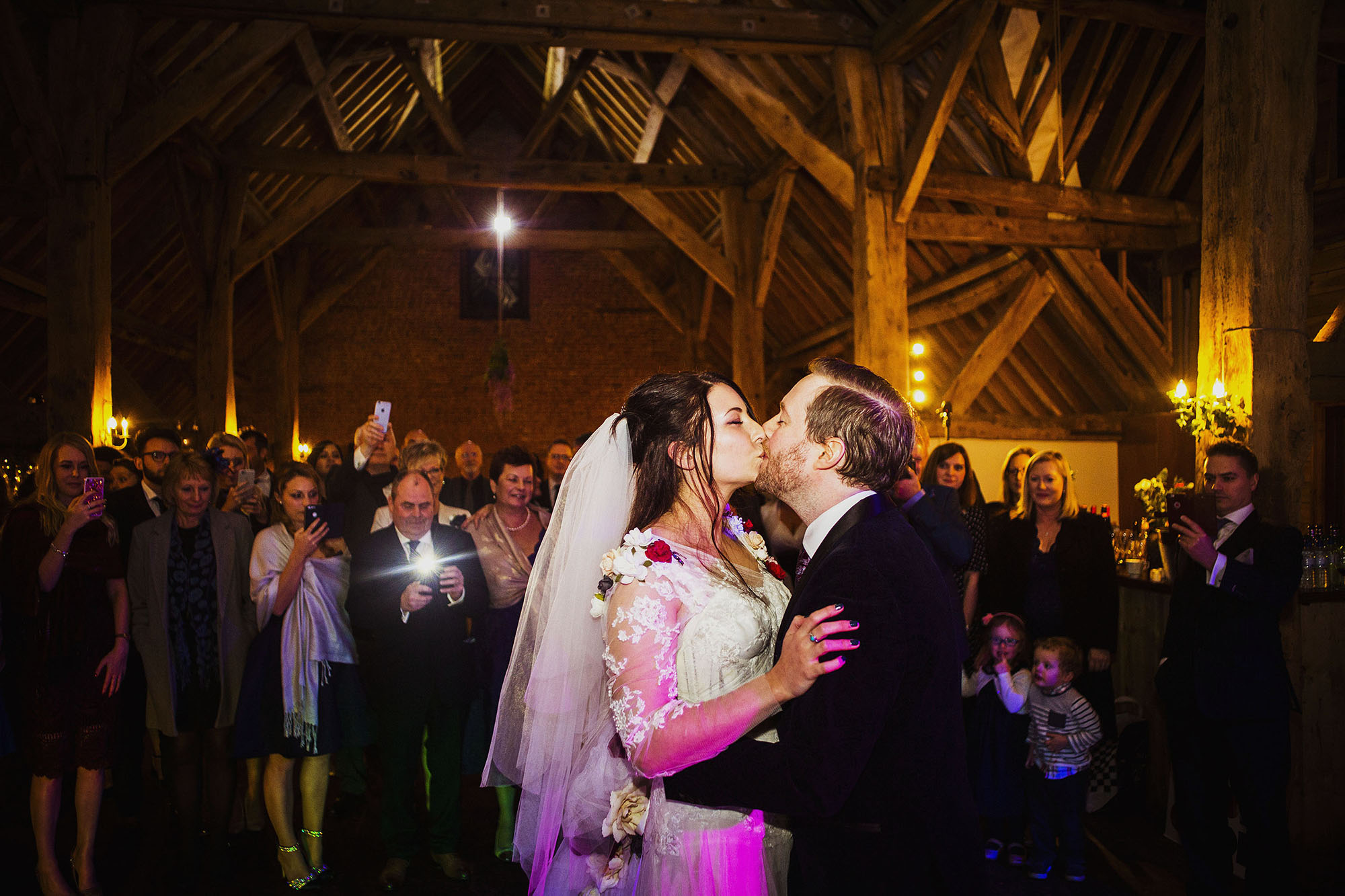 bride and groom first dance at barford park wedding venue in wiltshire