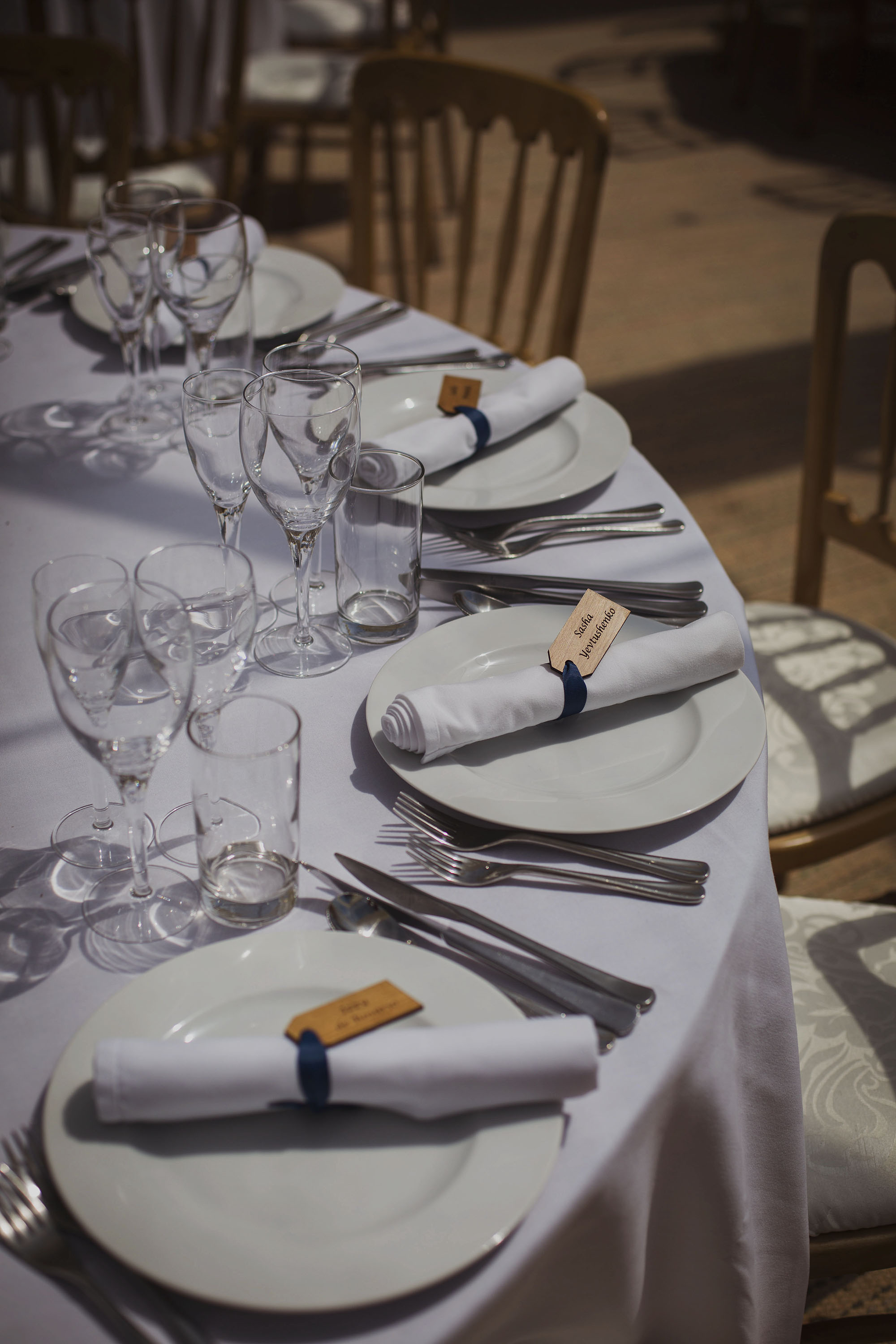 dinner plates with napkins and place names at usk castle