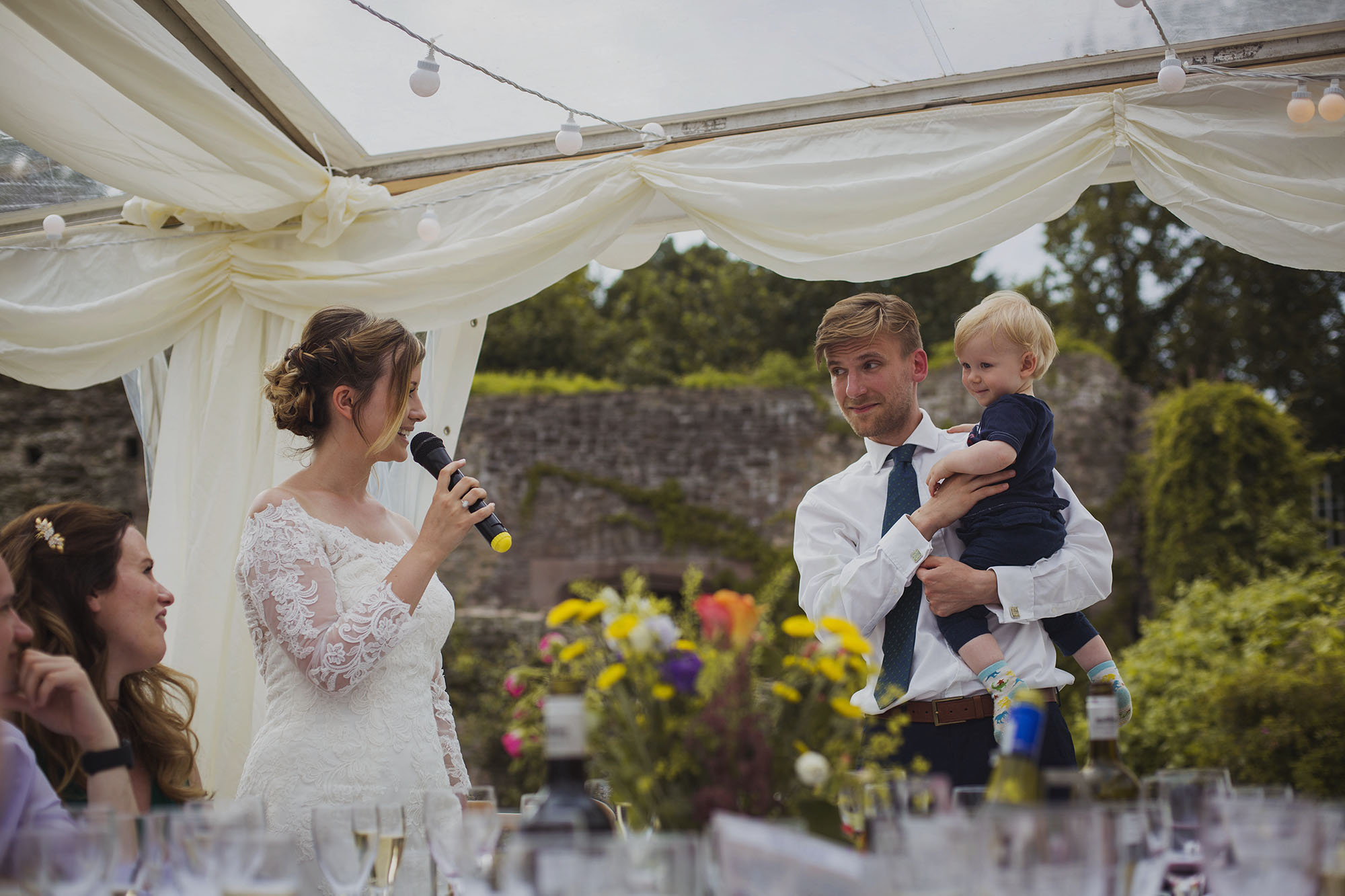 bride giving speech at usk castle