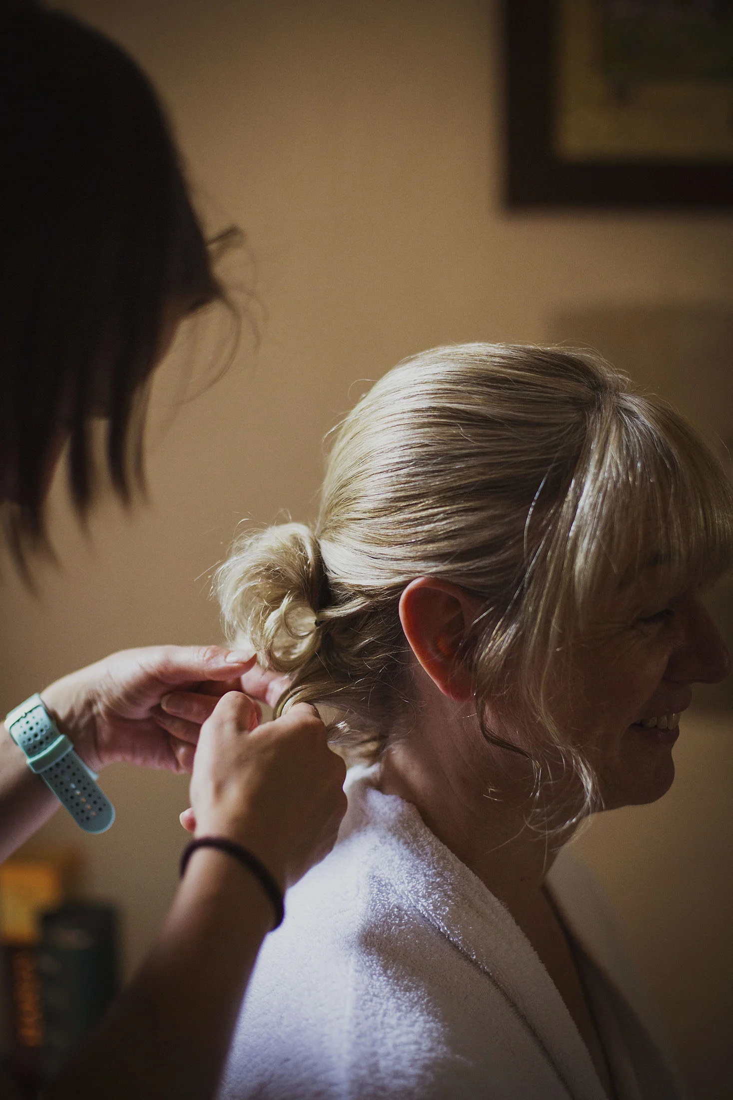 bridal preparations at sewing wedding dress chateaux des ducs de joyeuses france destination wedding photography