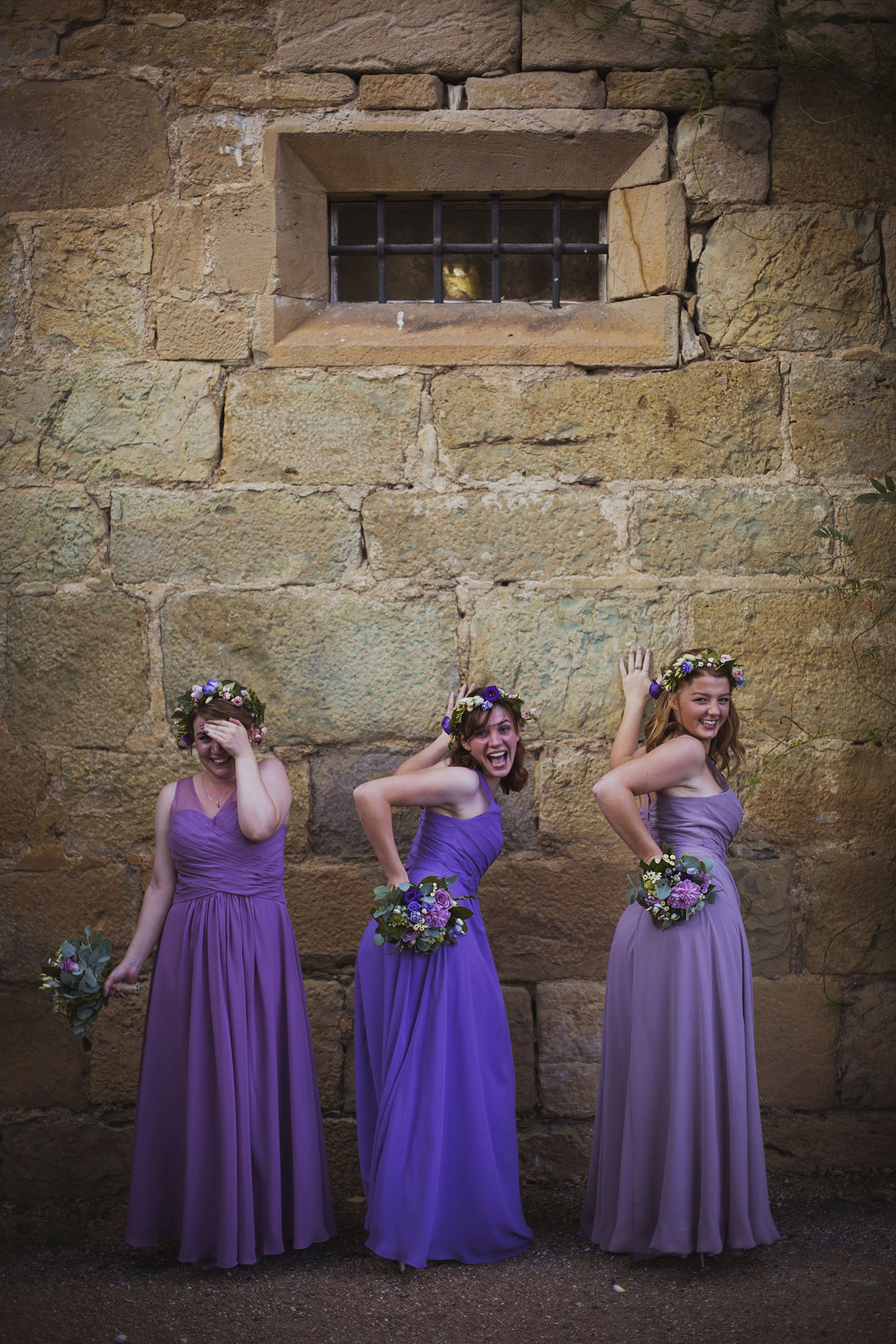 bridesmaids at bride and groom portrait chateaux des ducs de joyeuses france destination wedding photography
