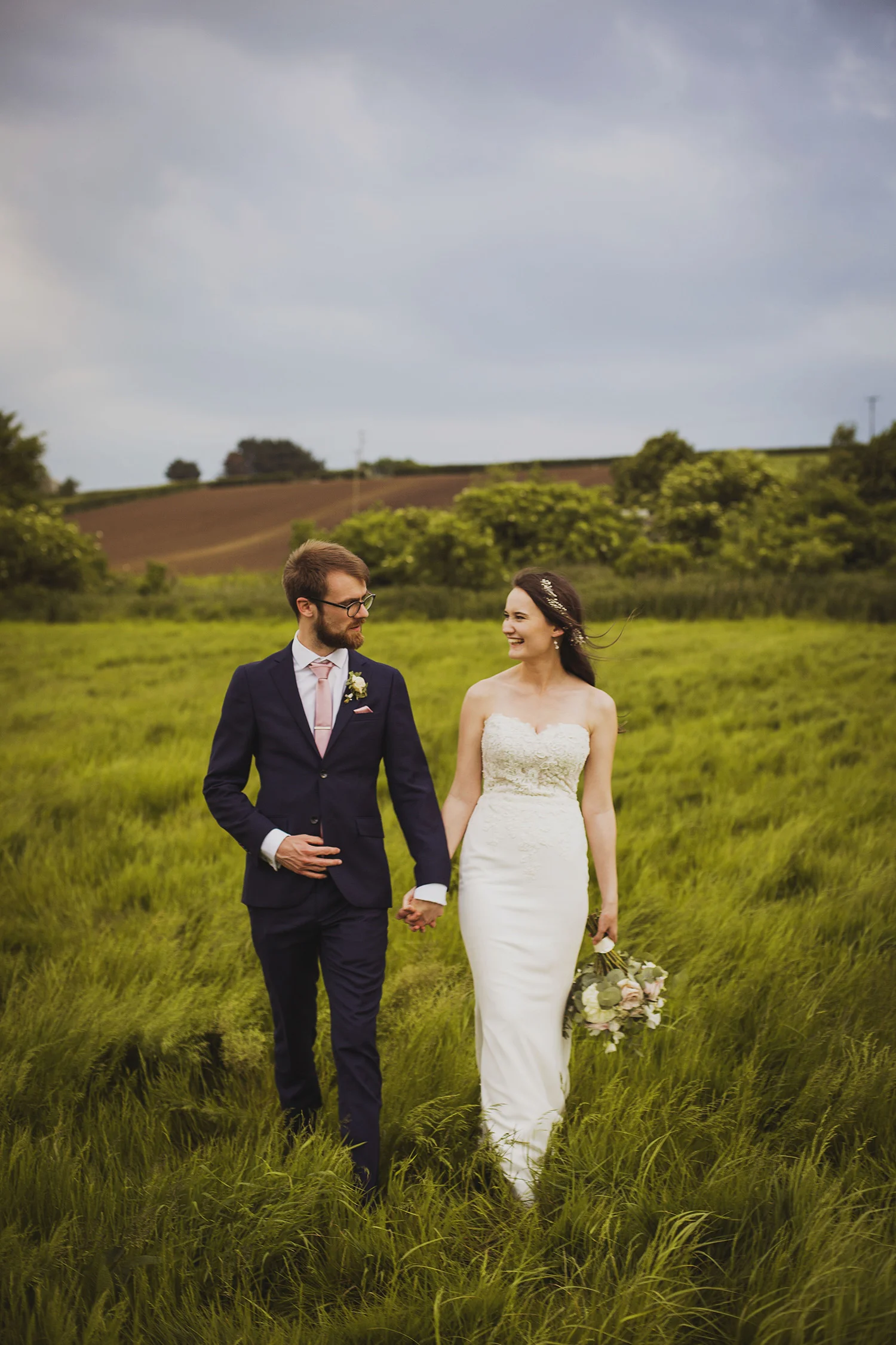 bride and groom portrait at cott farm barn wedding venue somerset 