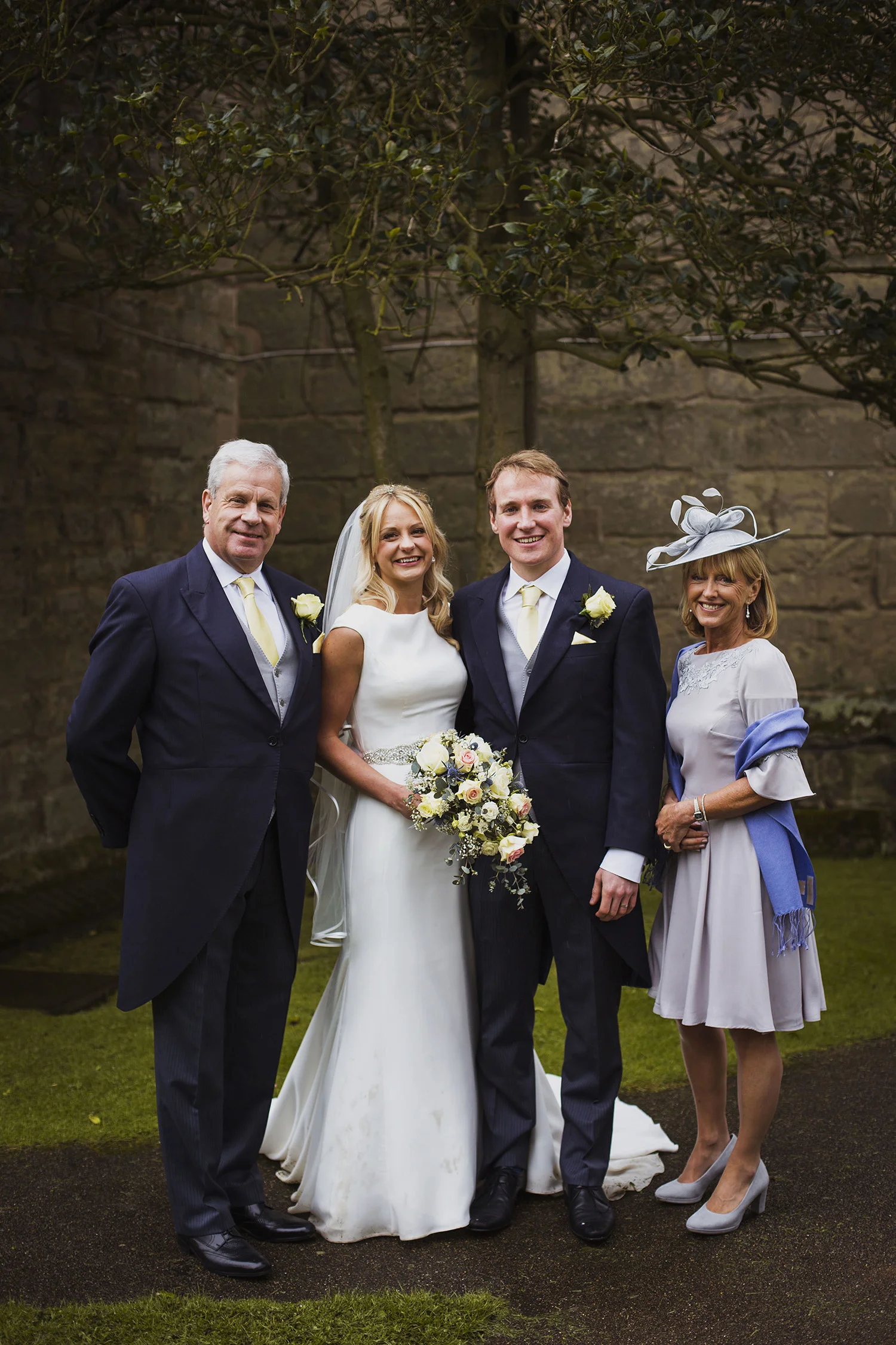 family photo at knowle parish church wedding