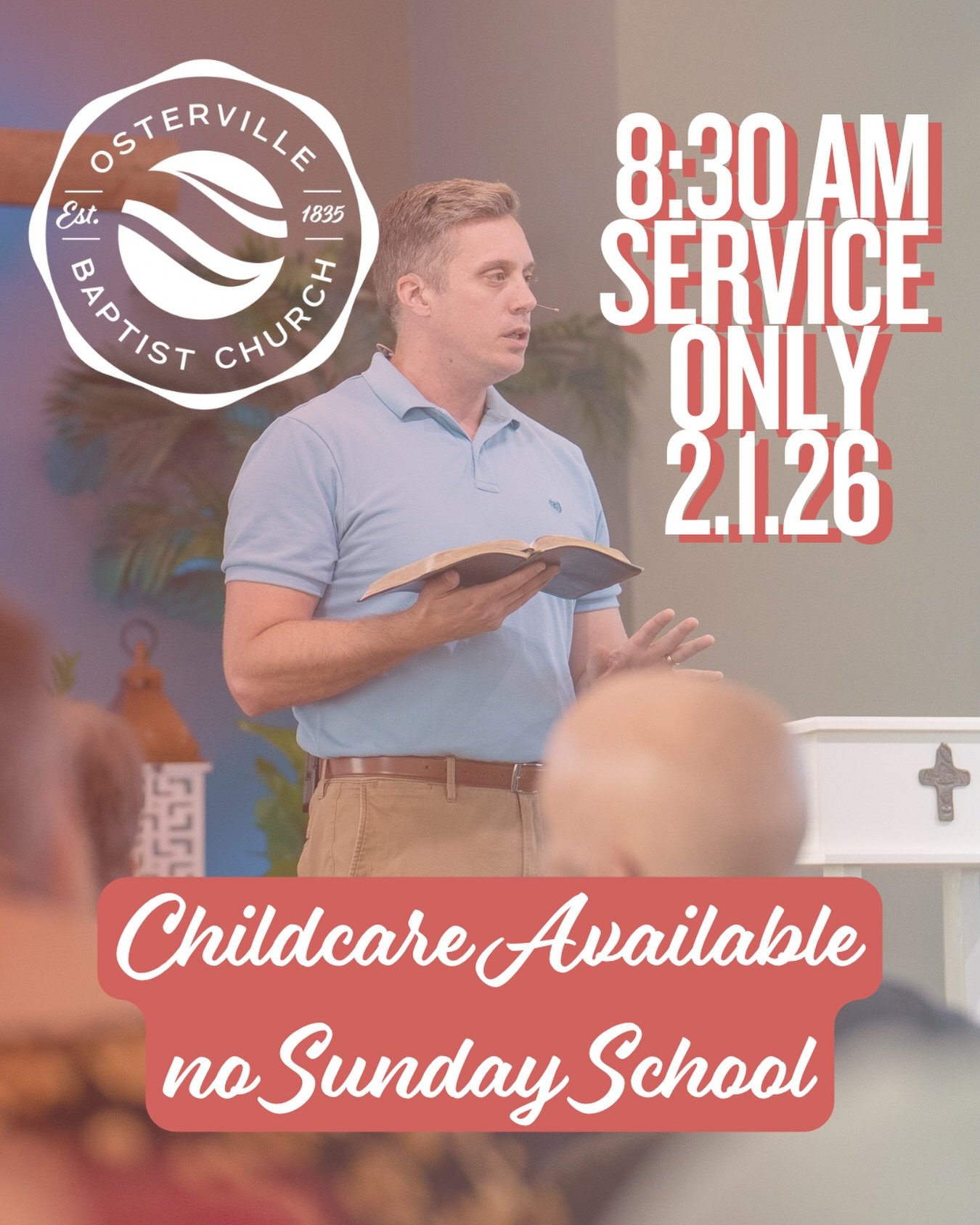 Stay warm, OBC Family! Due to the incoming weather, we&rsquo;re shifting things around just a bit for tomorrow, Sunday, February 1st. We want everyone to stay safe, so here is the game plan:
&bull; One Service Only: Join us at 8:30 AM.
&bull; Childca