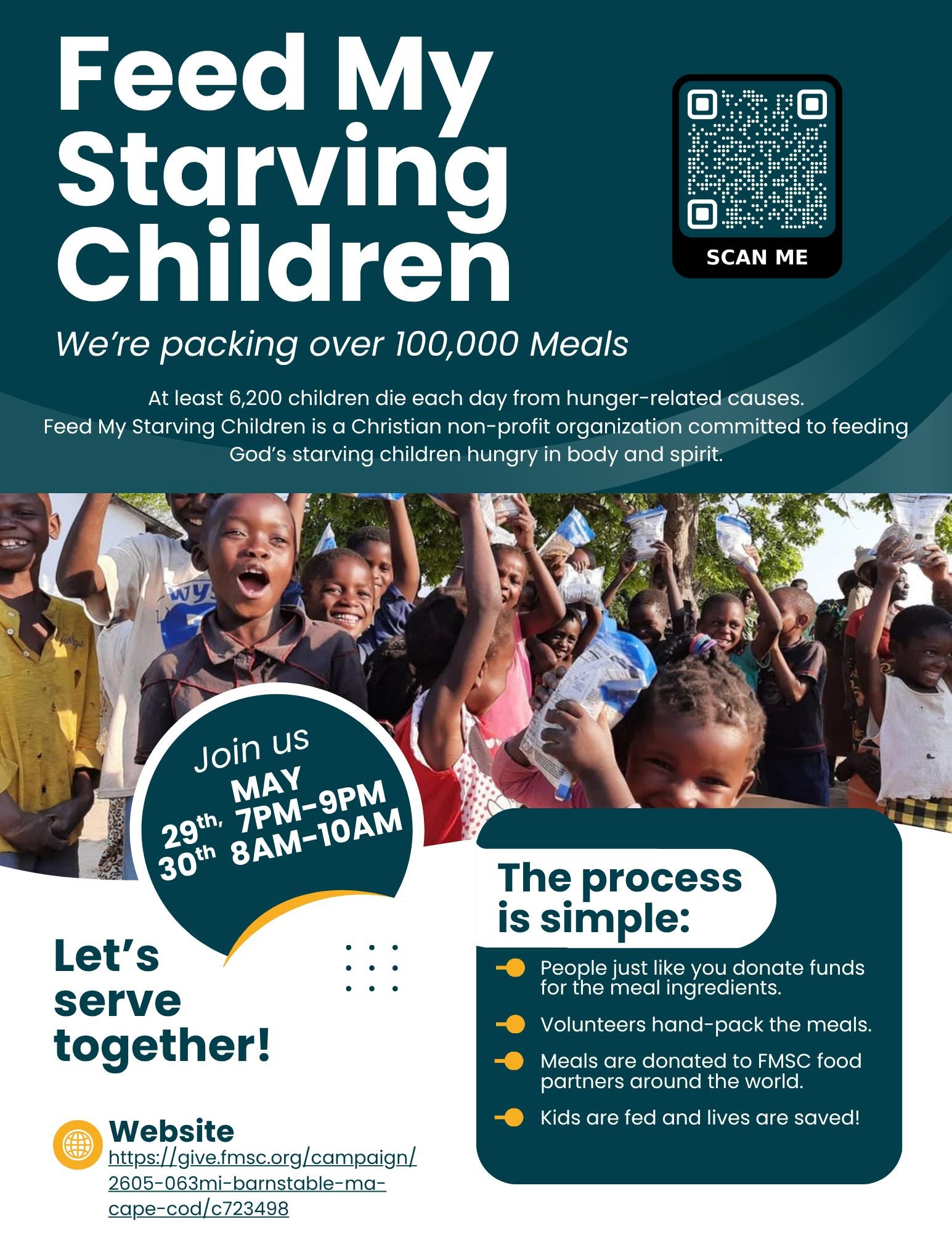 It&rsquo;s time to pack 100,000 meals! Registration is officially open for our favorite big event. We are aiming to fill the Friday, May 29th (7 PM &ndash; 9 PM) and Saturday, May 30th (8 AM &ndash; 10 AM) sessions.

IMPORTANT: There are two steps to