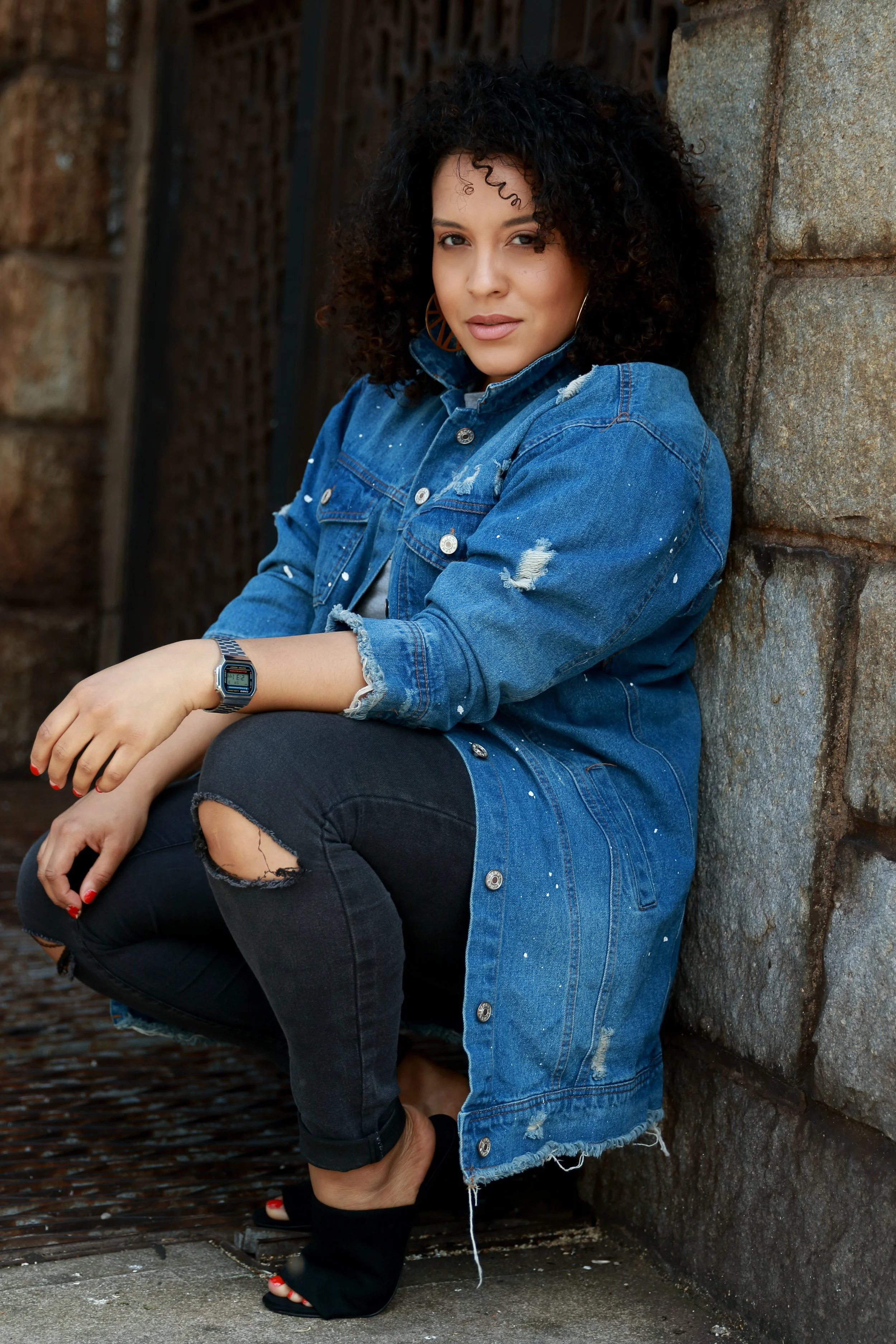 longline denim jacket outfit