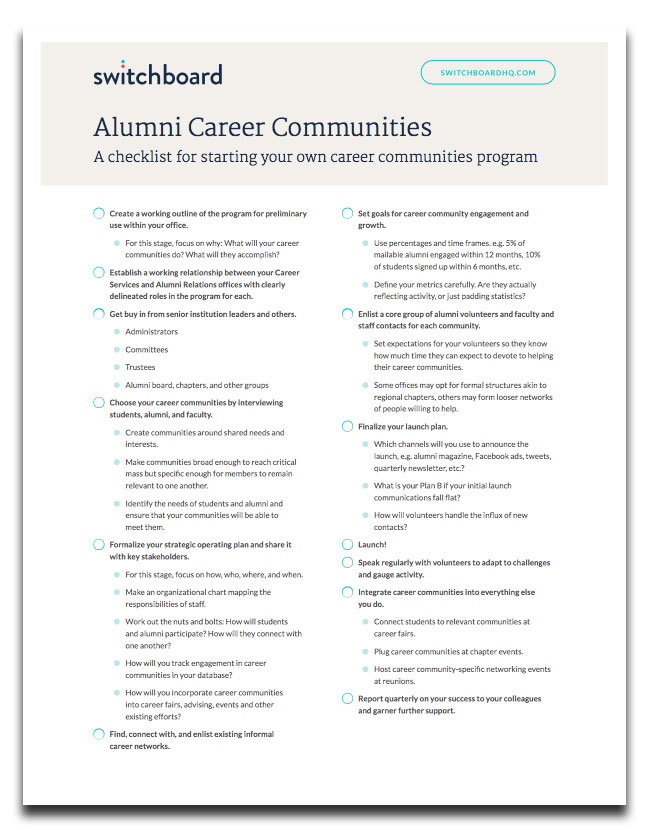 Alumni Career Communities Checklist