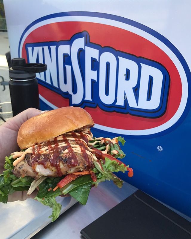 Grilled chicken sandwiches over Kingsford. Loving the Q at the A&rsquo;s game tonight. #kingsford #fodtruckmafia #soboneyard
