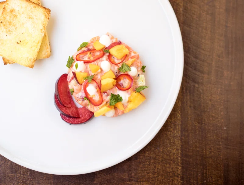 Salmon Tartare | Pickled Stone Fruit | Chilies | Toast