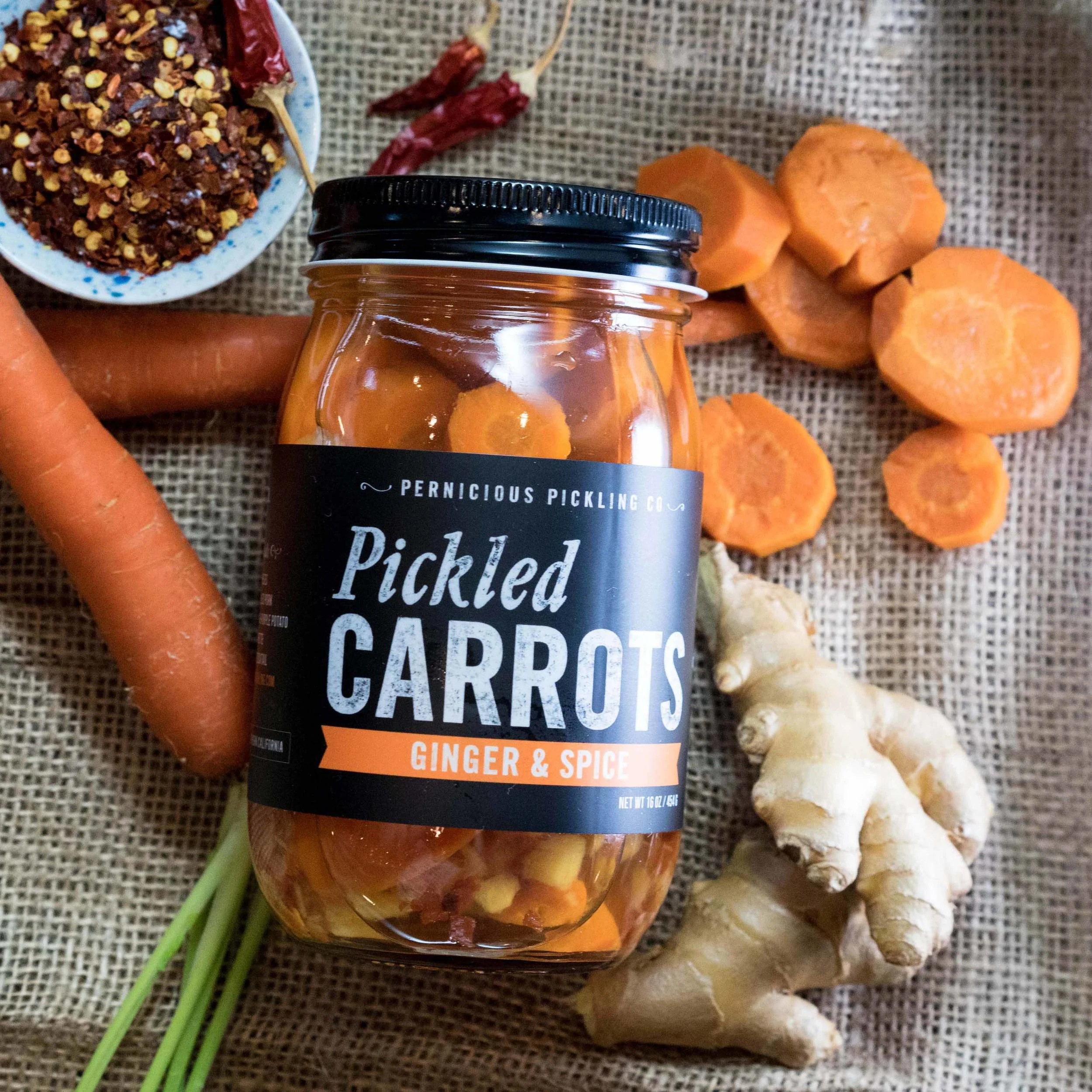 Pickled Carrots, Ginger + Spice