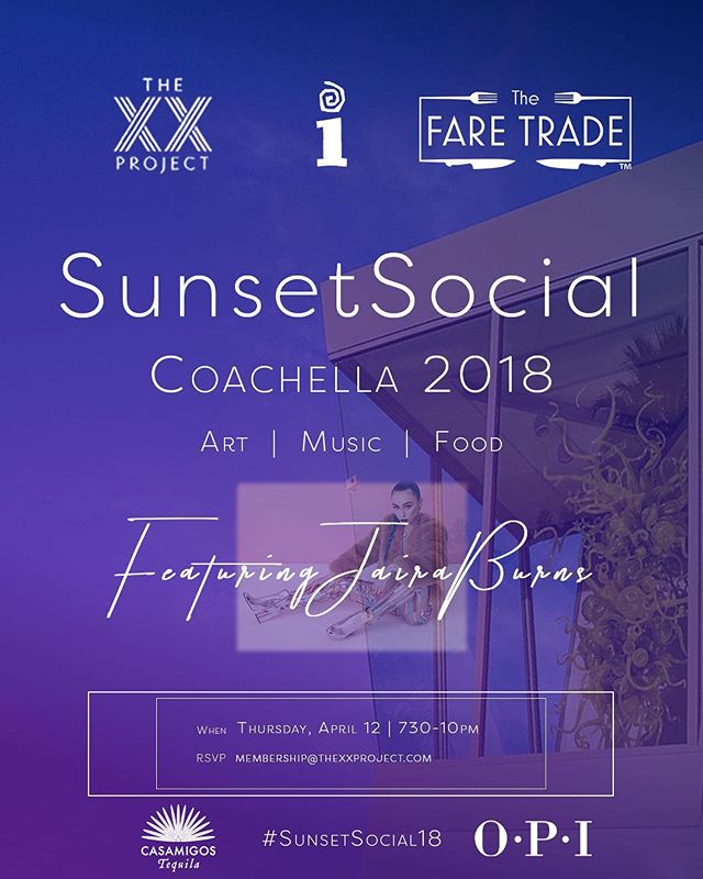 Join us to kick off Coachella at&nbsp;@the_xx_project @thefaretrade @interscope&nbsp;@opi&nbsp;Sunset Social&nbsp;@imagogalleries&nbsp;for an evening filled with art, music and cocktails by&nbsp;@casamigos&nbsp;- special performance by&nbsp;@jairabur
