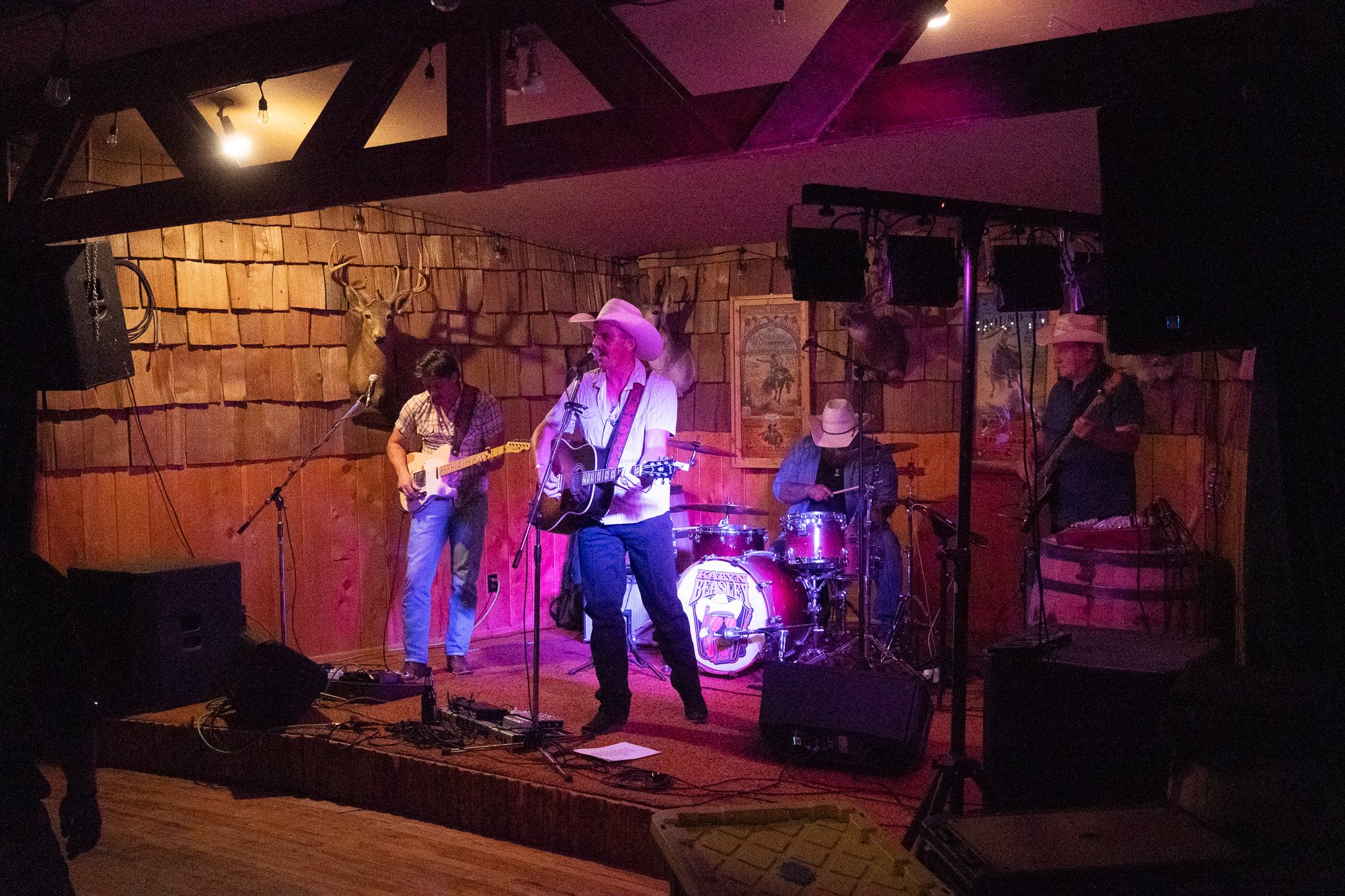 Country band performs on stage at the Rustic Pine Tavern in Dubois Wyoming