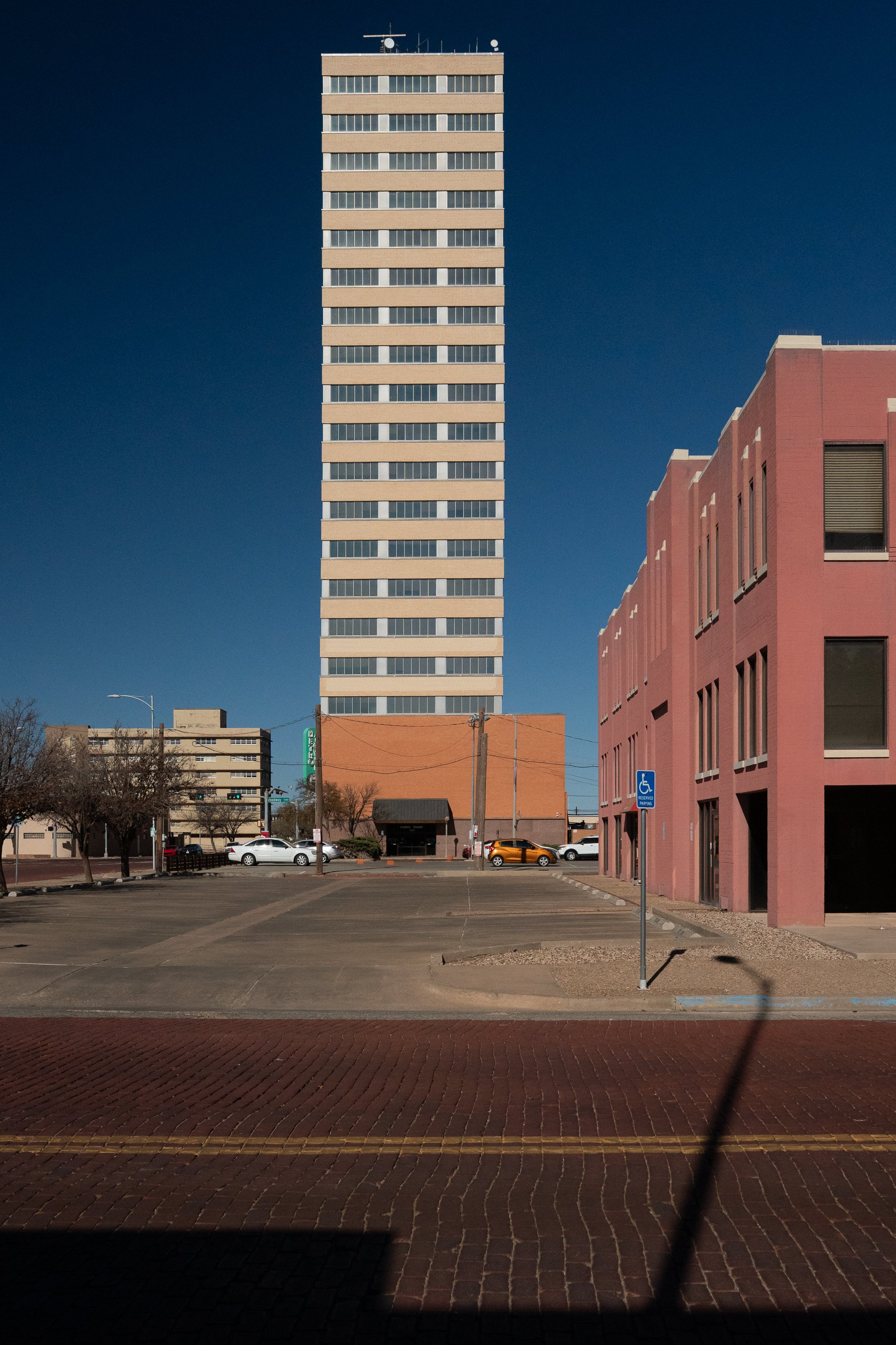 A downtown high rise tower in a small town on the Llano Estacado