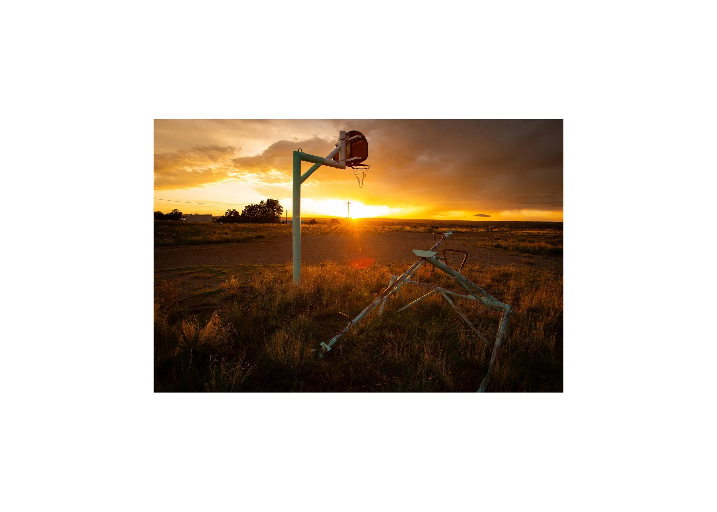 Photography print of a basketball hoop at sunset in Arizona