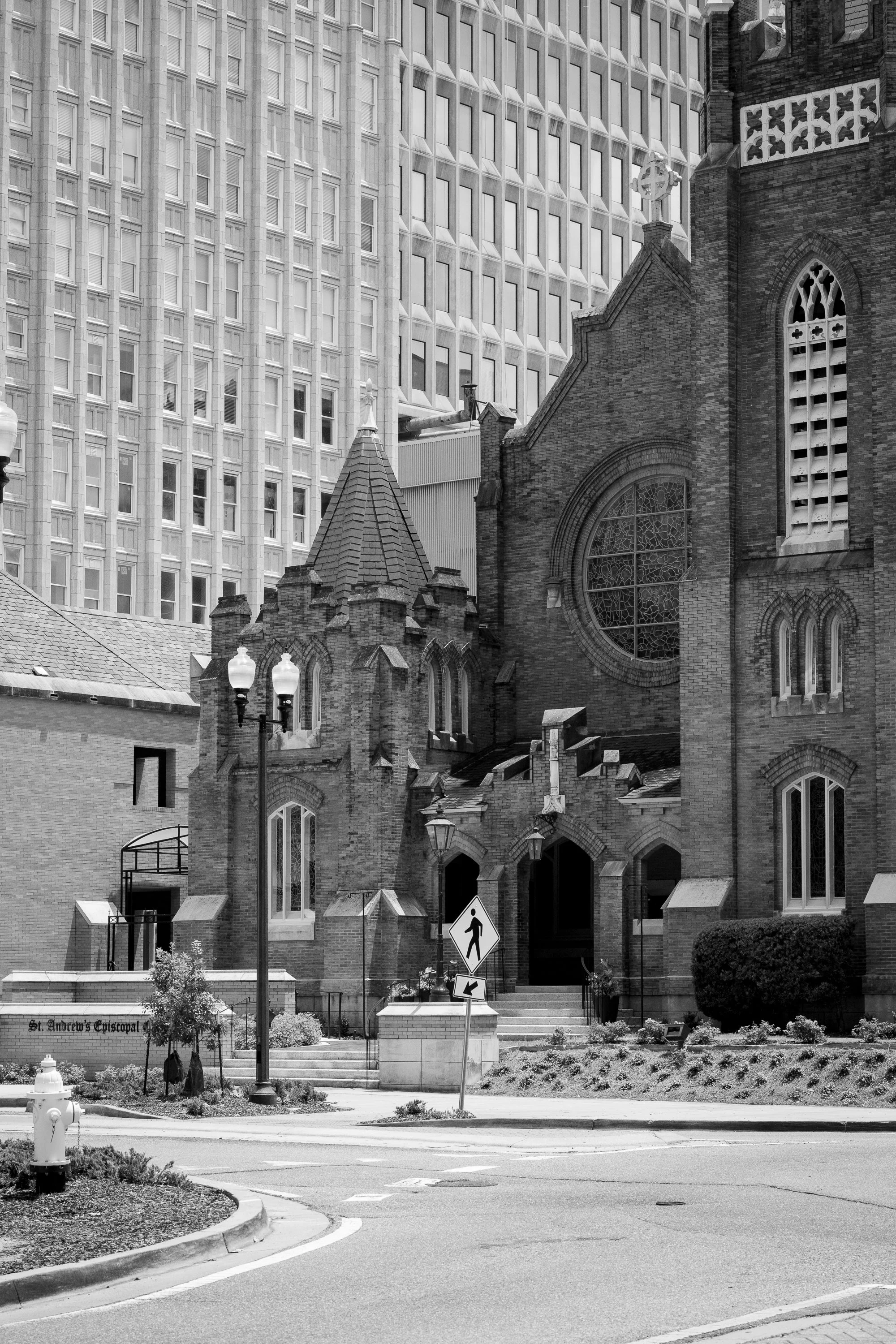 Black and white photography print of St. Andrew's Episcopal Cathedral in Jackson, Mississippi