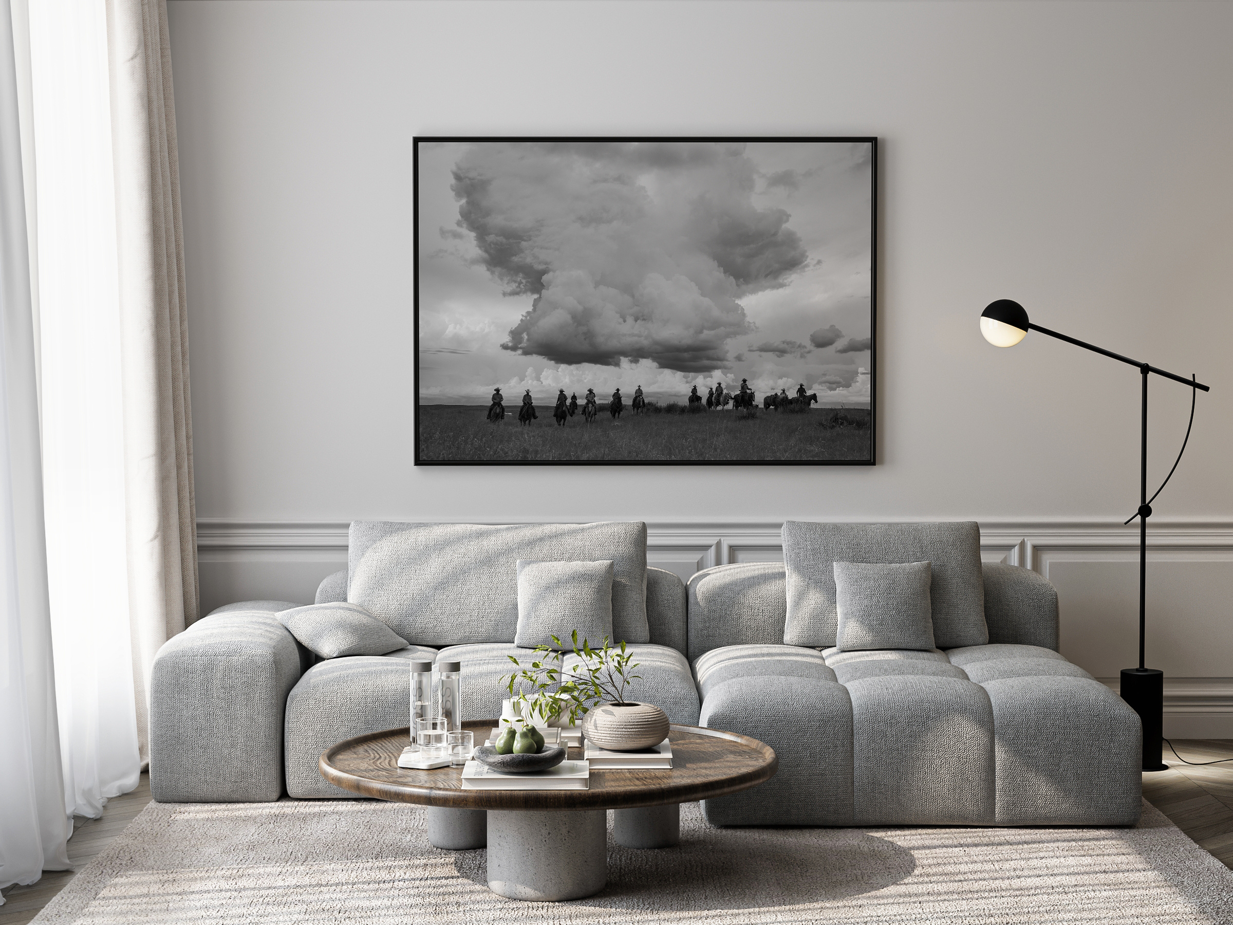 Black and white cowboy wall art photograph available as a fine art print, featuring working cowboys in the American West.