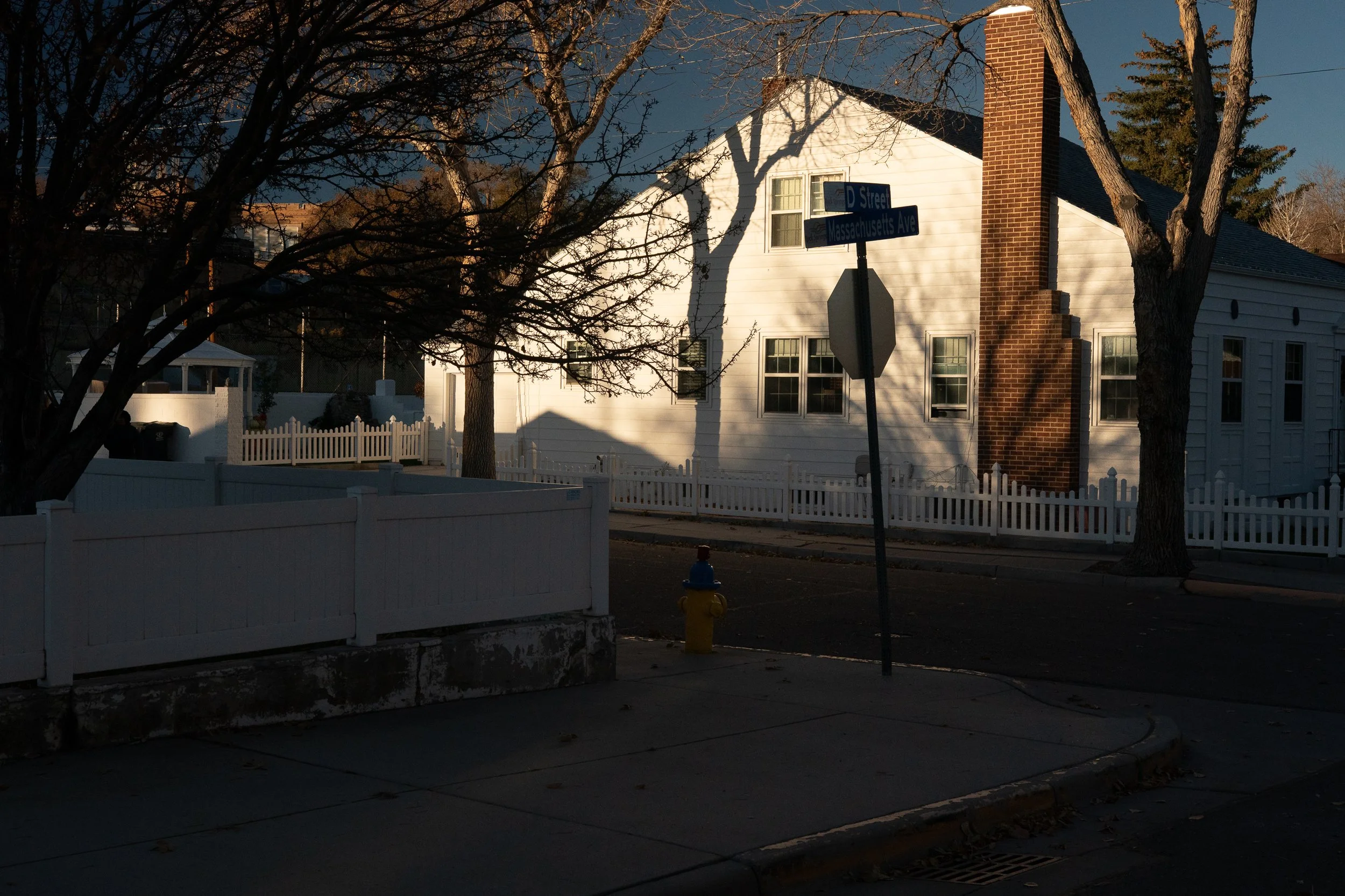 White church and quiet main street in a small Wyoming town