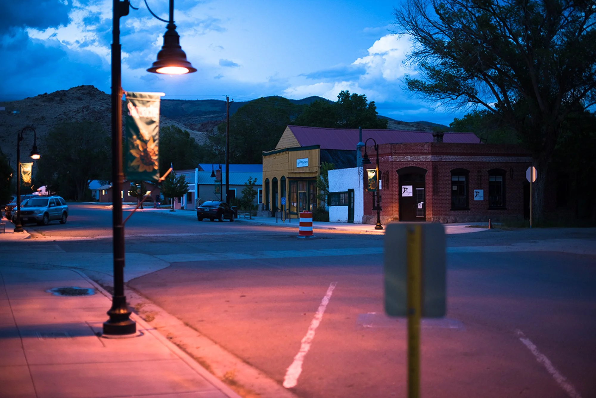 Downtown Saguache Colorado at dusk