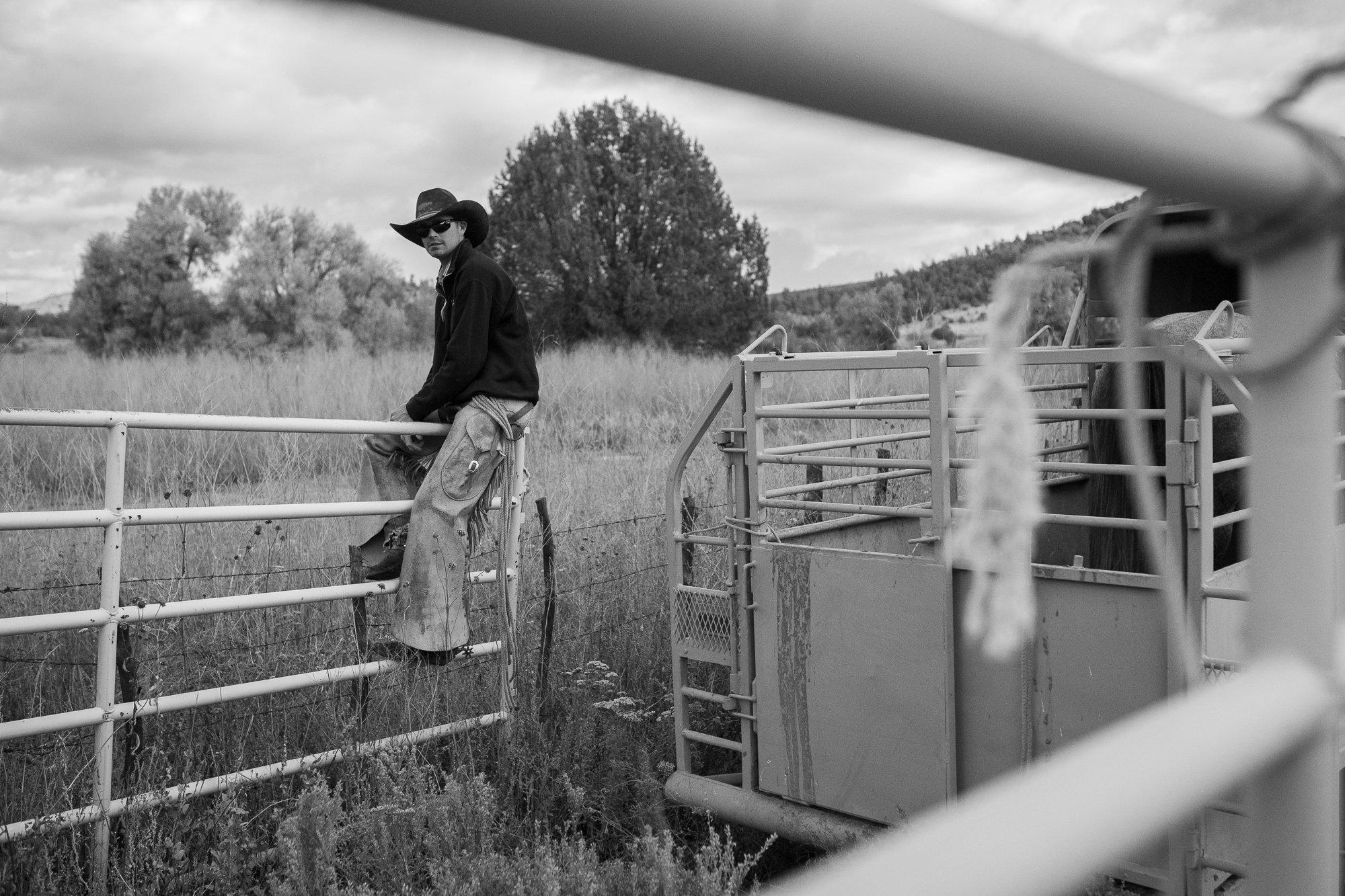 Black and white photograph of a cowboy on an Arizona cattle ranch