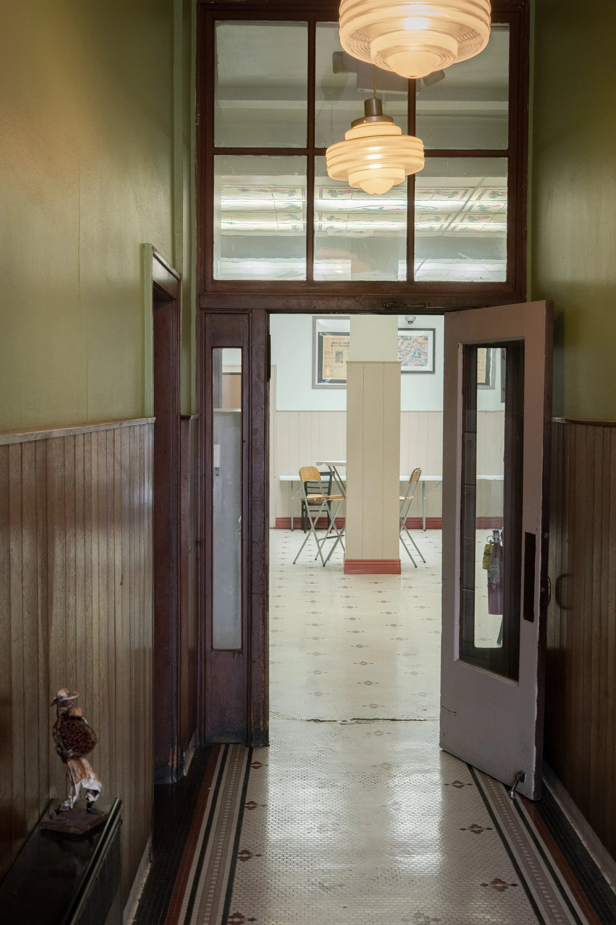 The hallway and lobby of the Park Hotel in Rock Springs, Wyoming