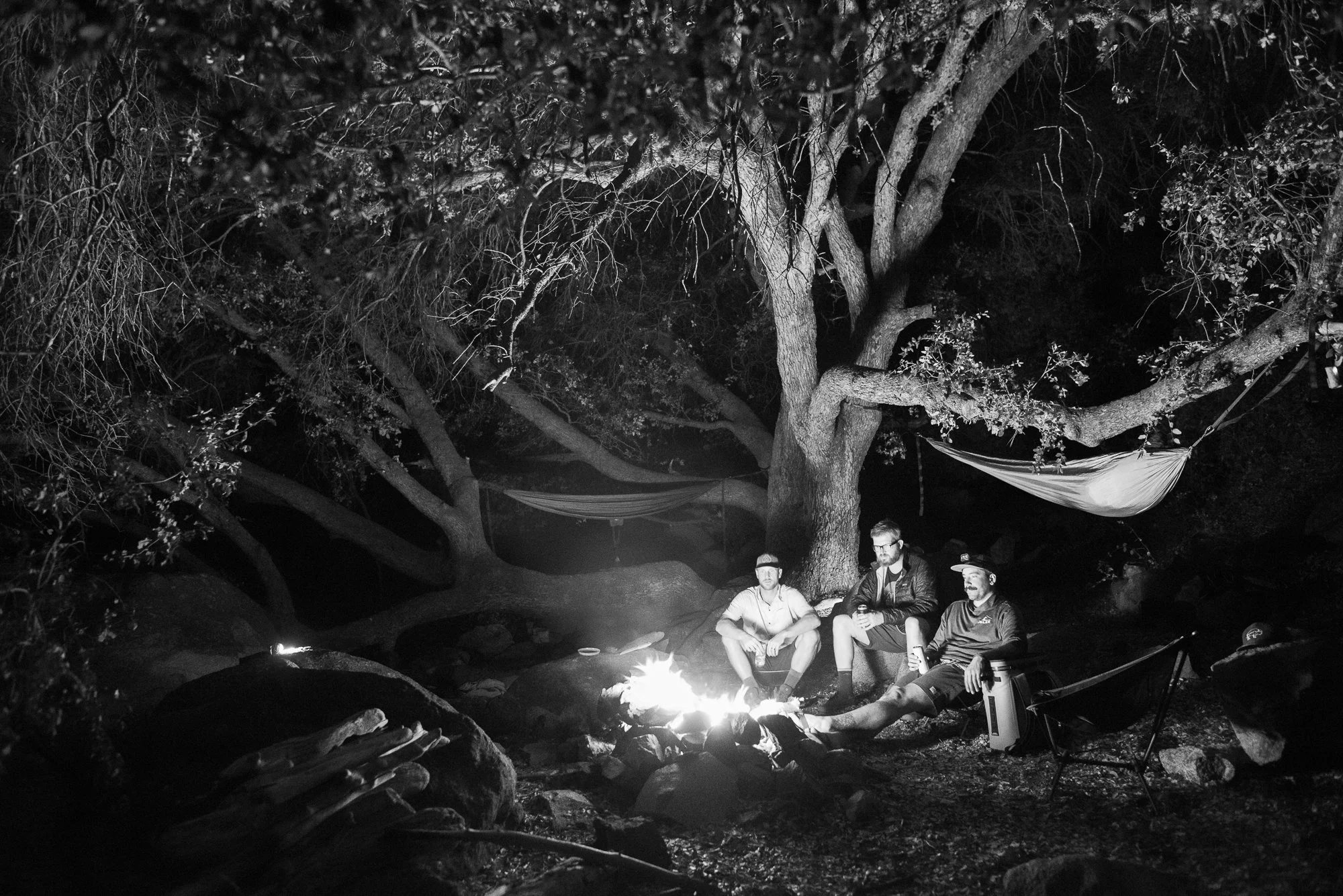 Photograph of people camping along the Kern River in California during a fly fishing trip