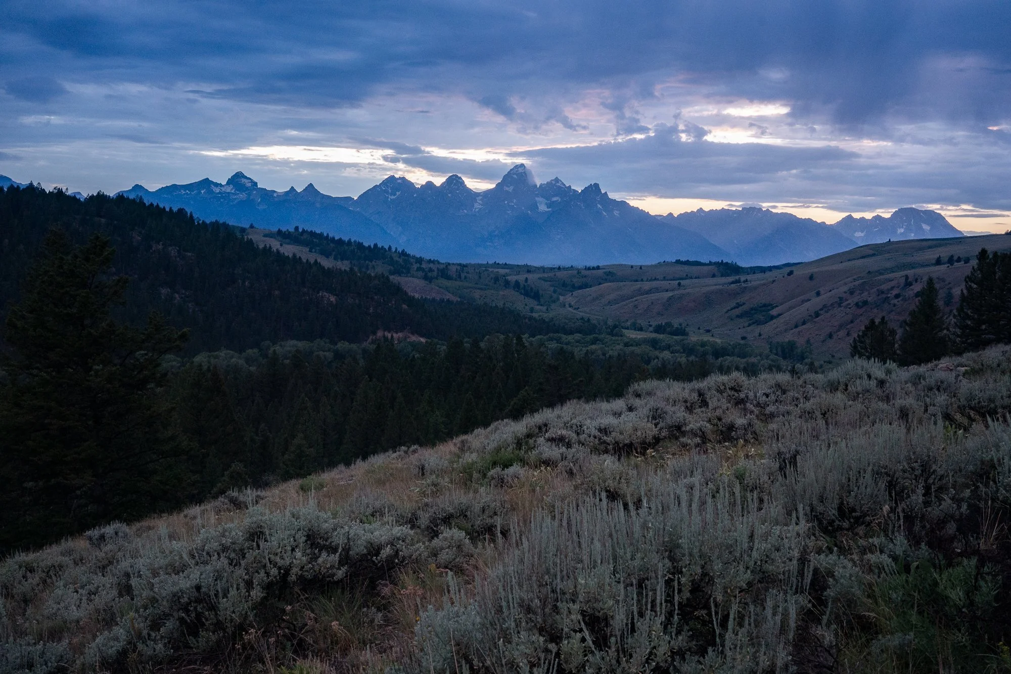 Wyoming mountain range beyond a sagebrush covered hillside