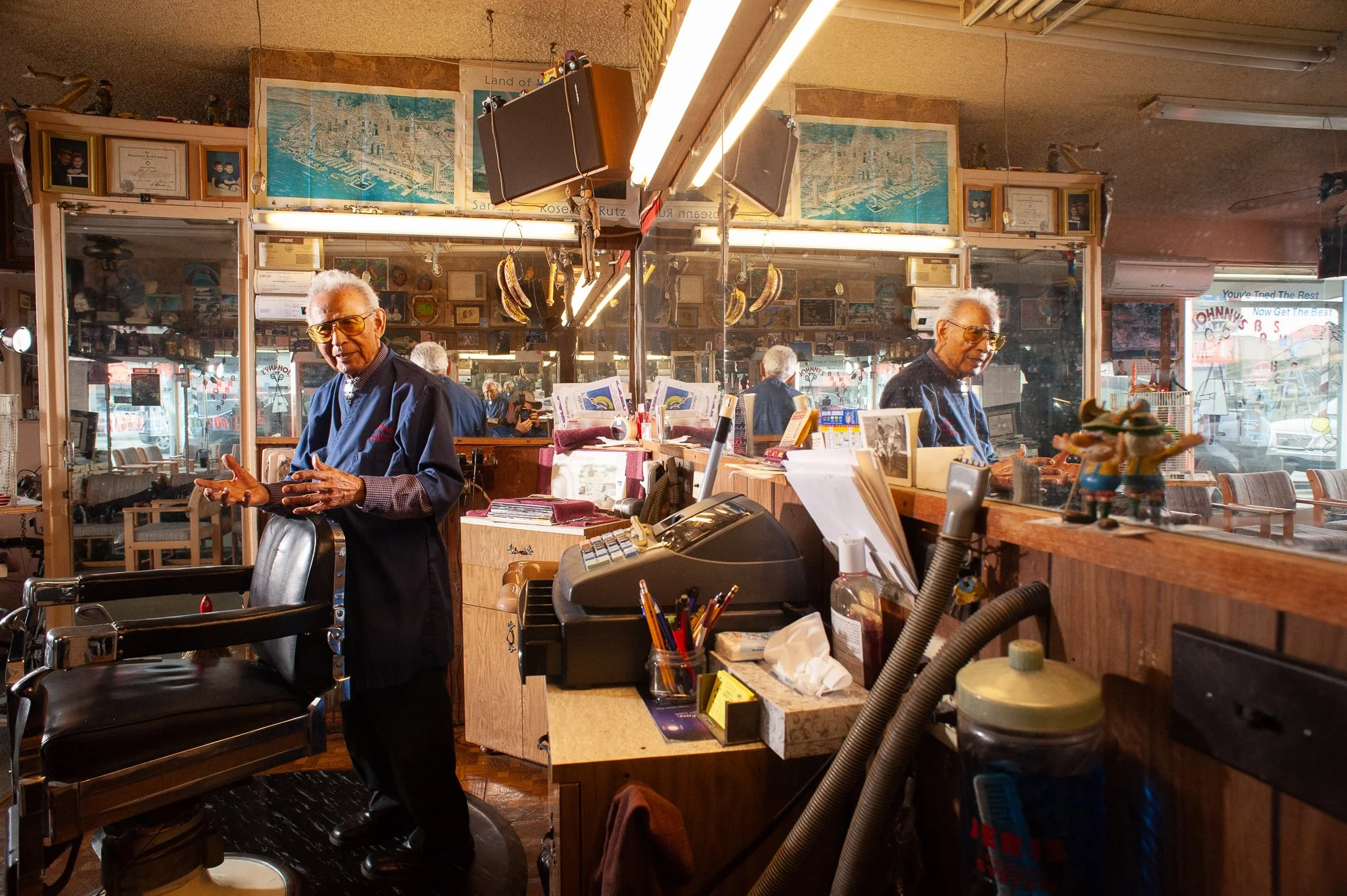 Old-school American barbershop interior, Point Loma San Diego documentary photograph