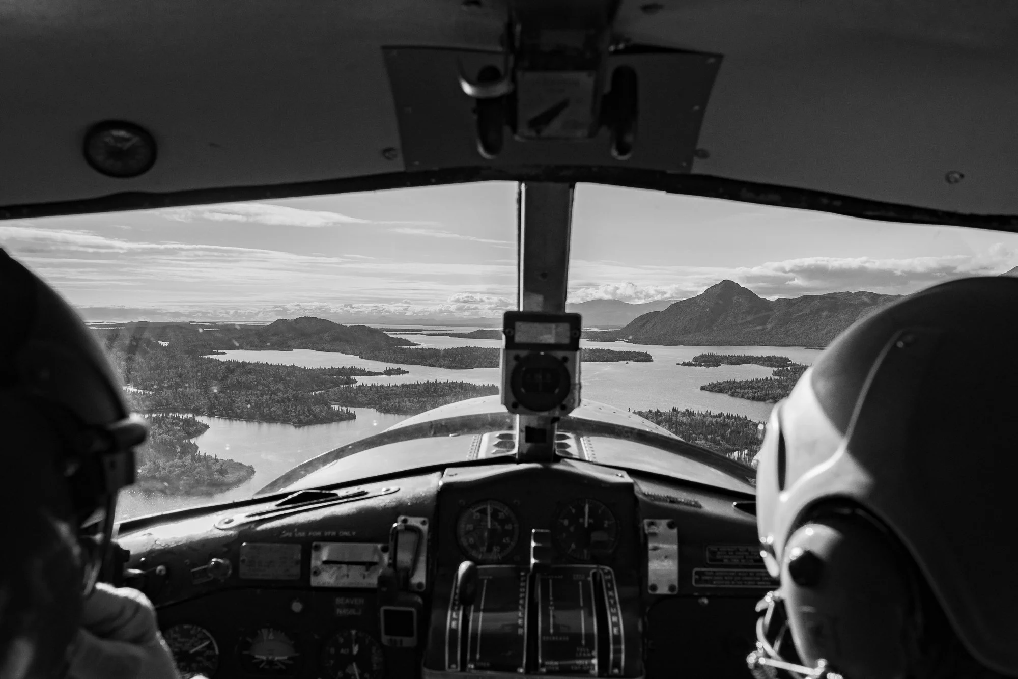 View from a float plane over Alaskan lakes and mountains