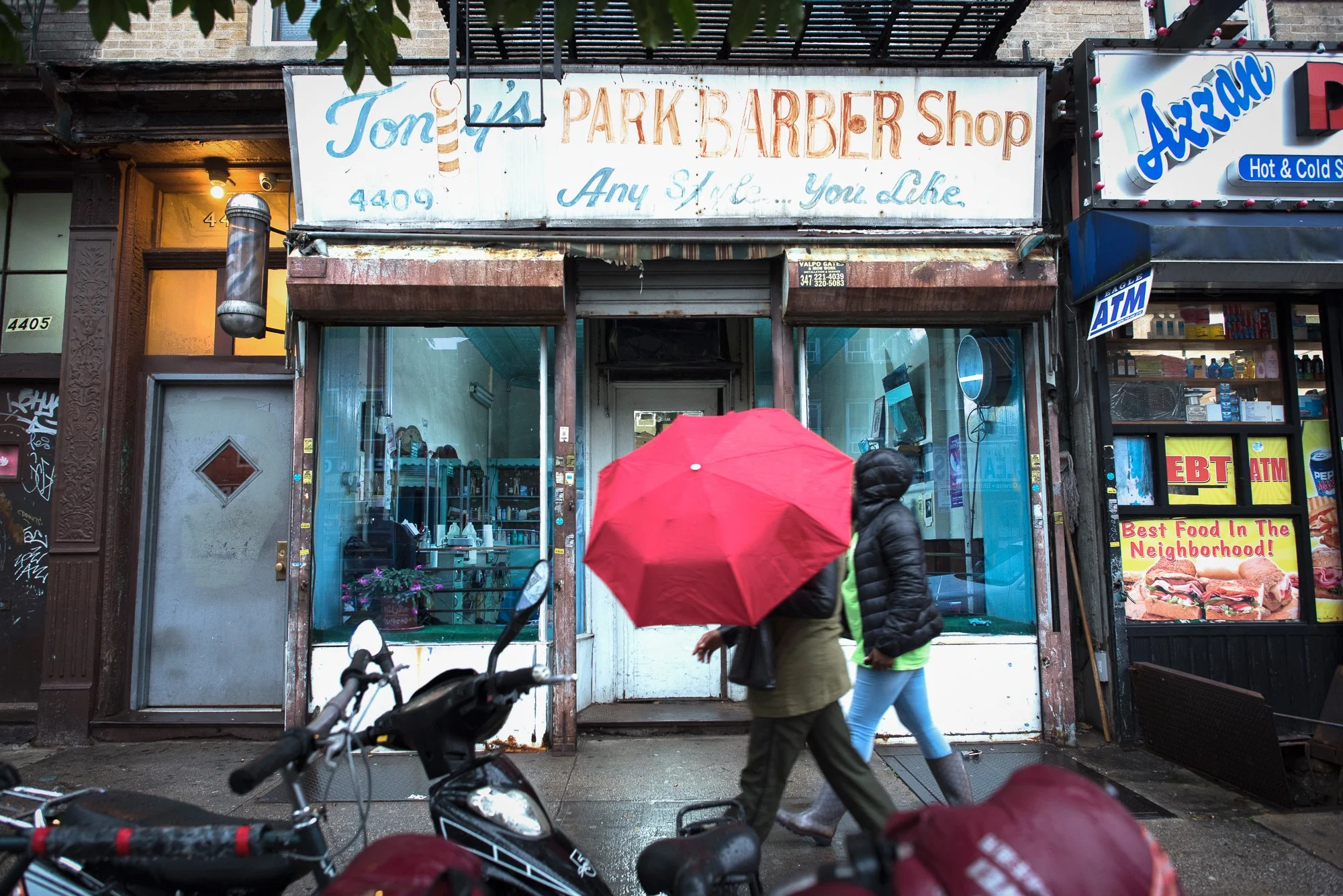 Exterior of Tony’s Park Barber Shop in Brooklyn, New York, a historic barbershop that operated for more than 200 years before closing in 2020.