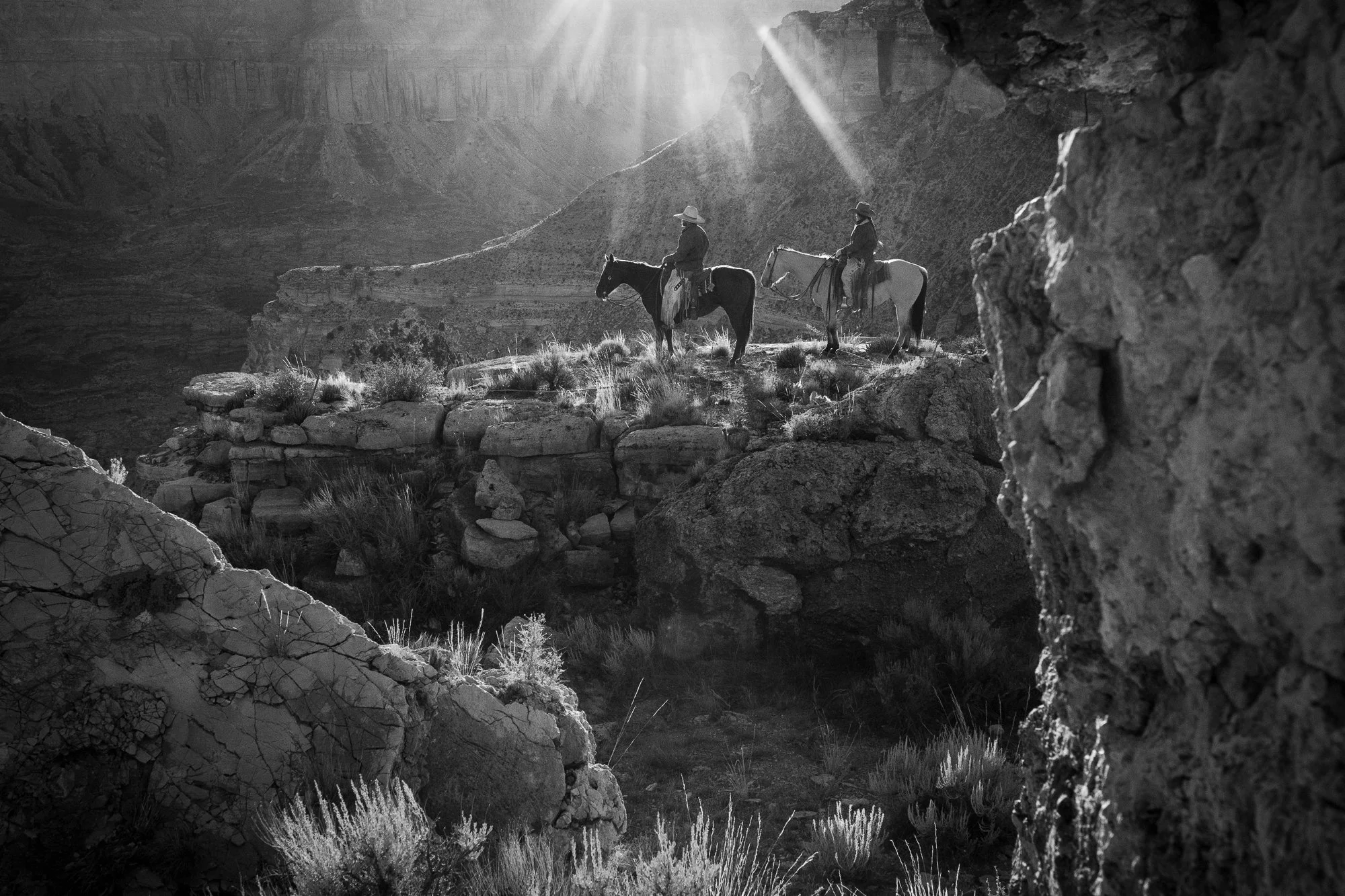 Iconic black and white cowboy photography print
