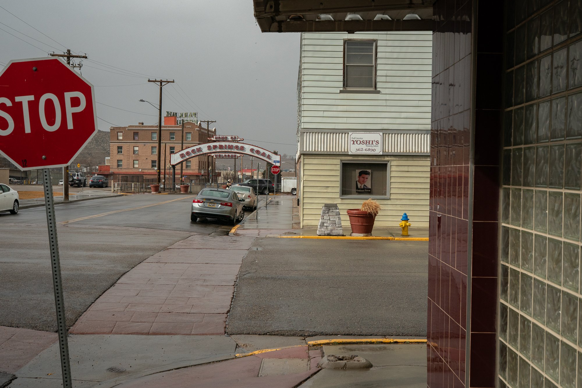 street scene near the Rock Springs Coal arch in downtown Rock Springs Wyoming