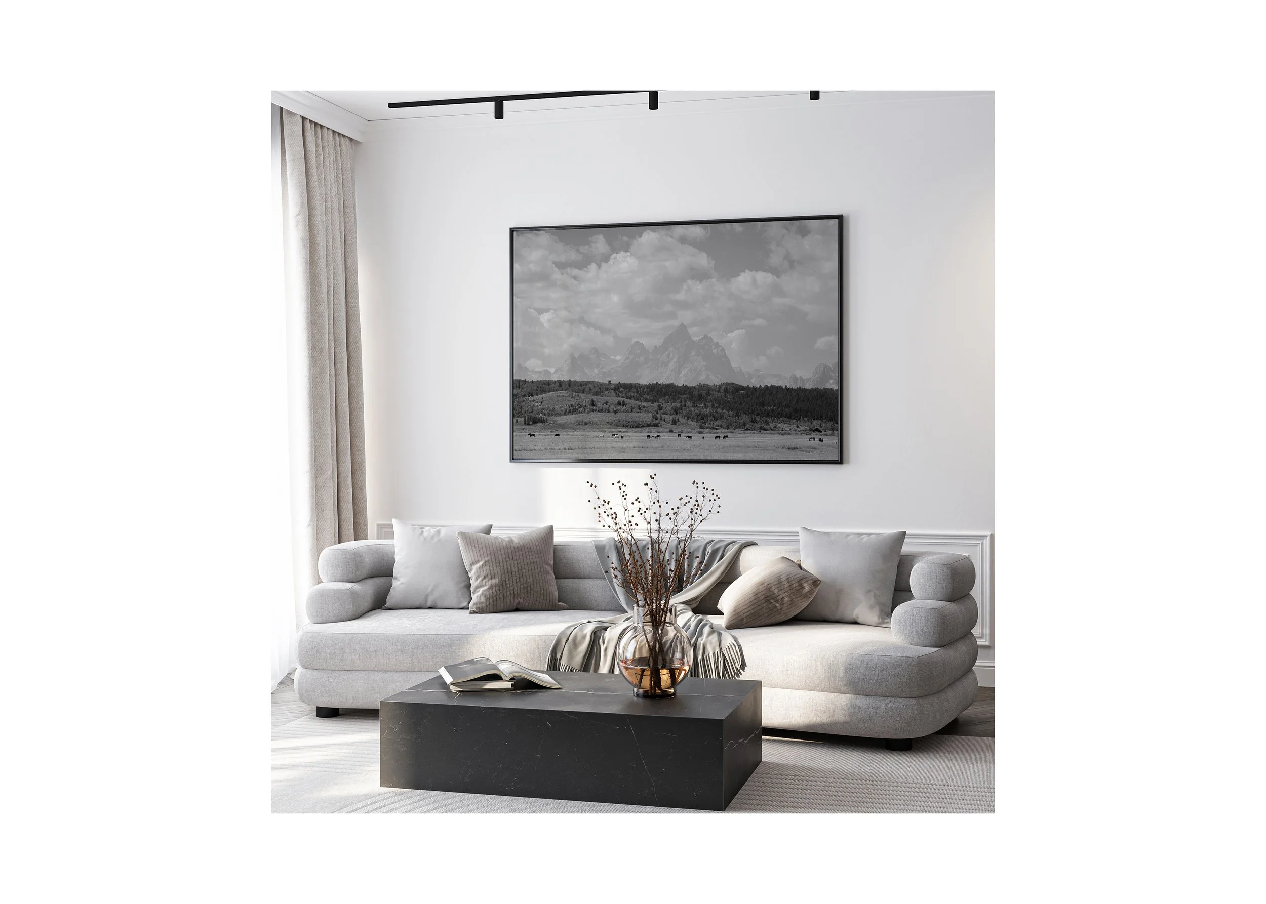Grand Teton Mountains - Black and white wall art print