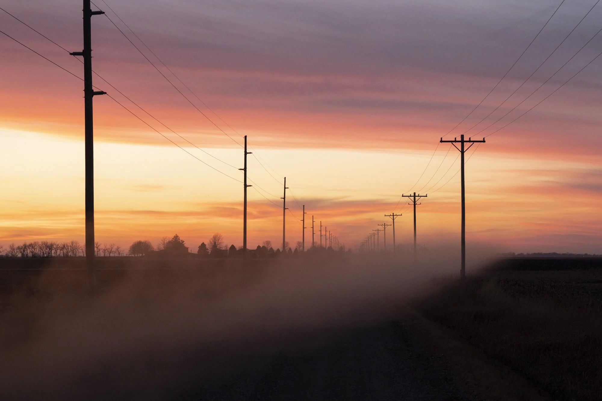 Sunset on a country road in Iowa