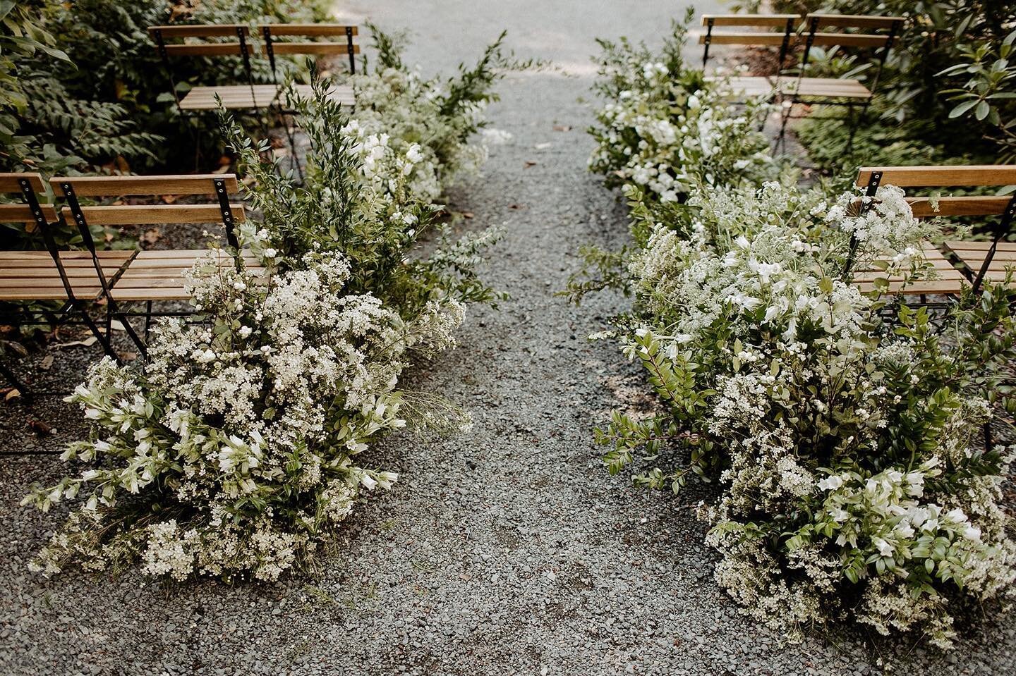 A wild, overgrown aisle for your small ceremony.
Photography: @allisonharp 
Chairs: @wandereventrentals 
Venue: @dunn.gardens 
Planning, design, and florals: @julietandlou