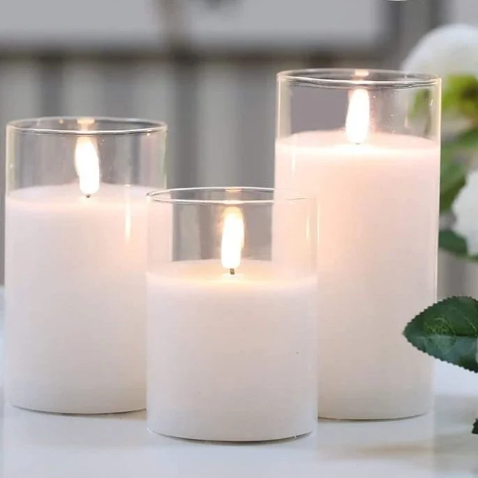 Glass Cylinder Vase With Flameless Pillar Candle