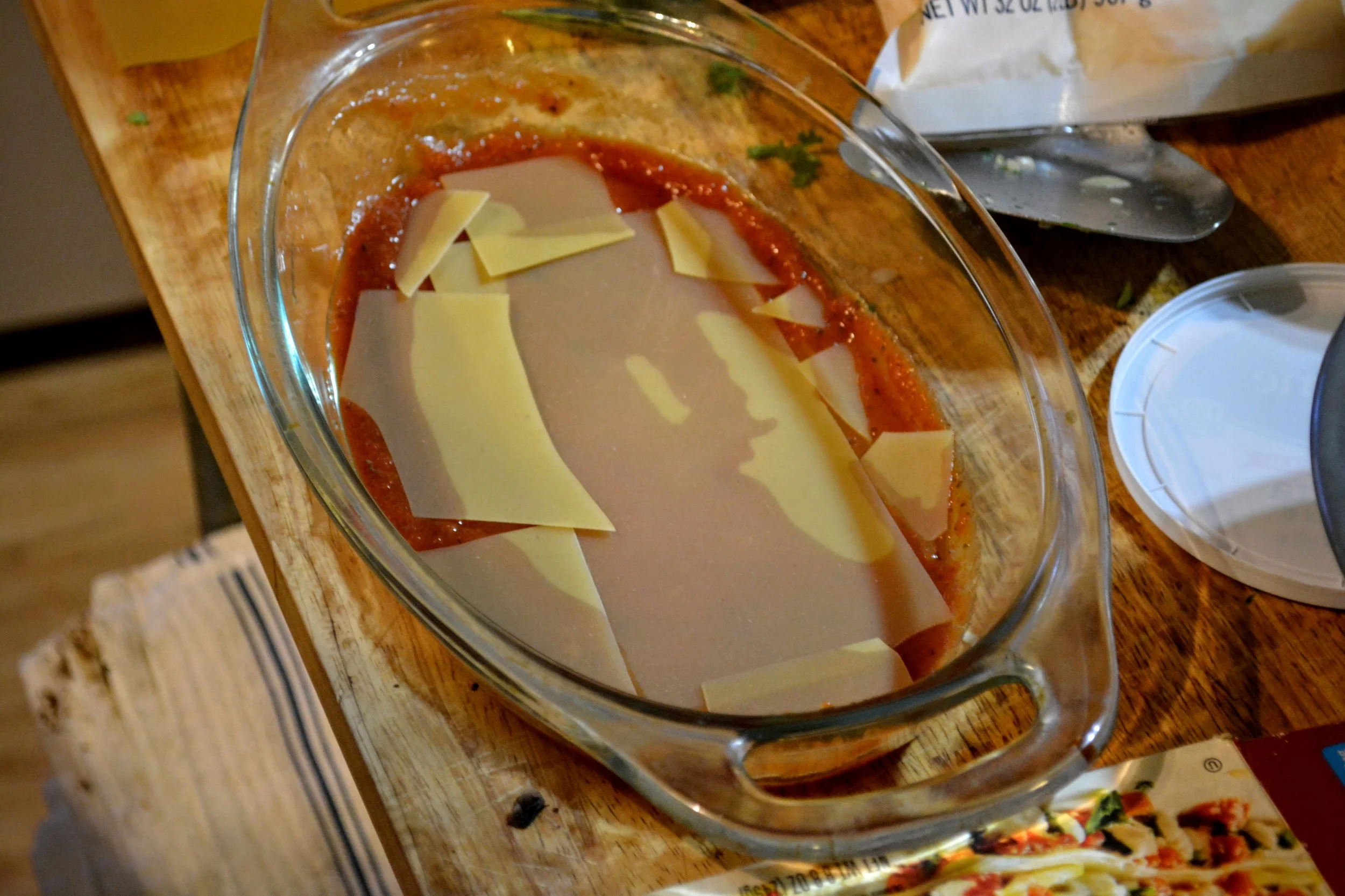 Noodles. Don't bother being pretty, no one's going to see it anyway!