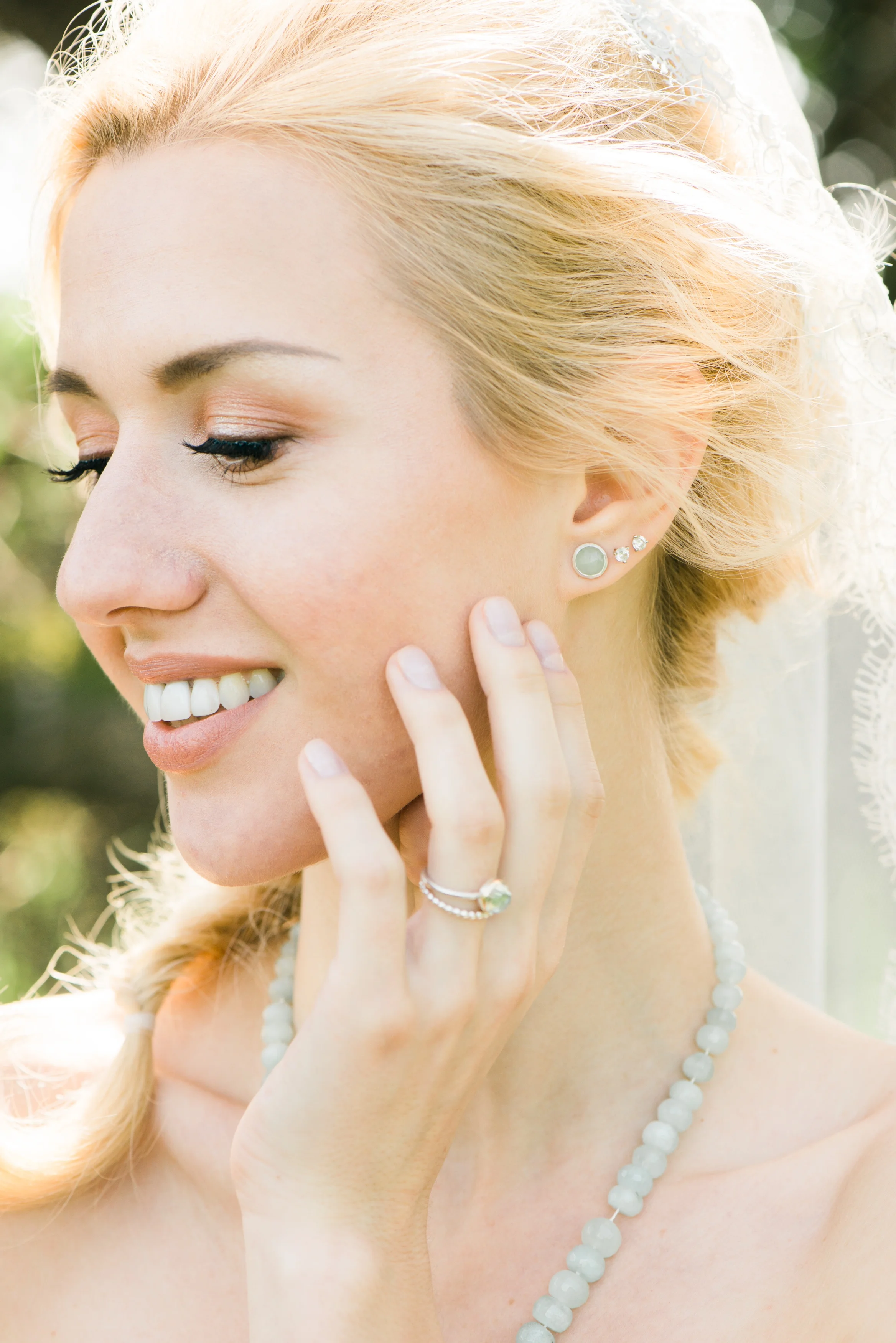 Sapphire Studs, Green Quartz Ring and Aquamarine Necklace