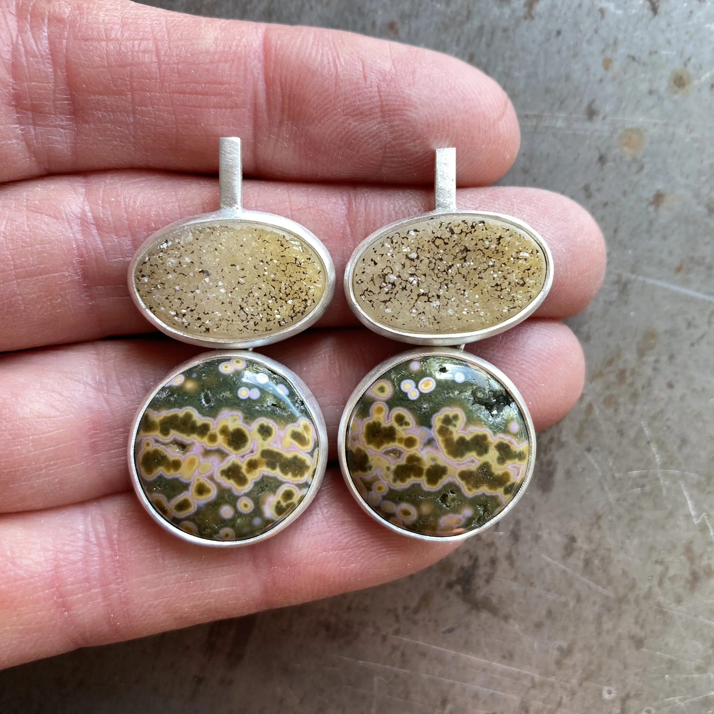 Drusy and Orbicular Jasper Earrings