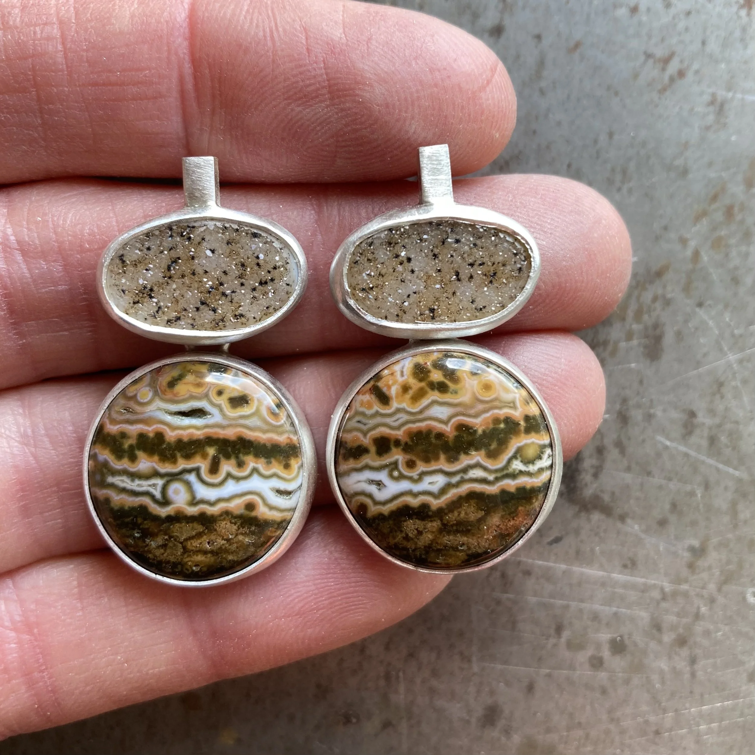 Orbicular Jasper and Drusy Earrings