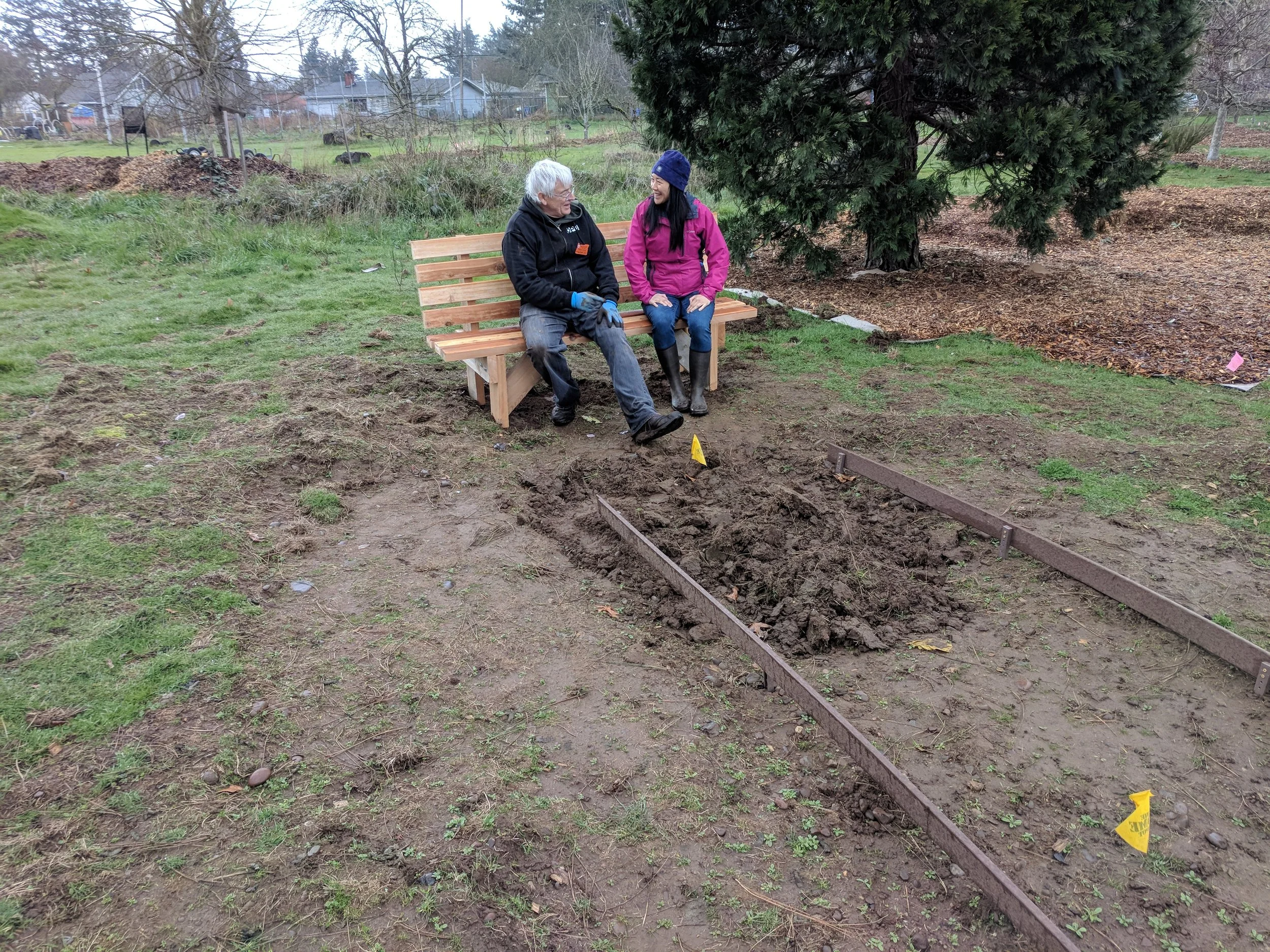New Annex bench immediately put to use. Now if someone would just finish the path!