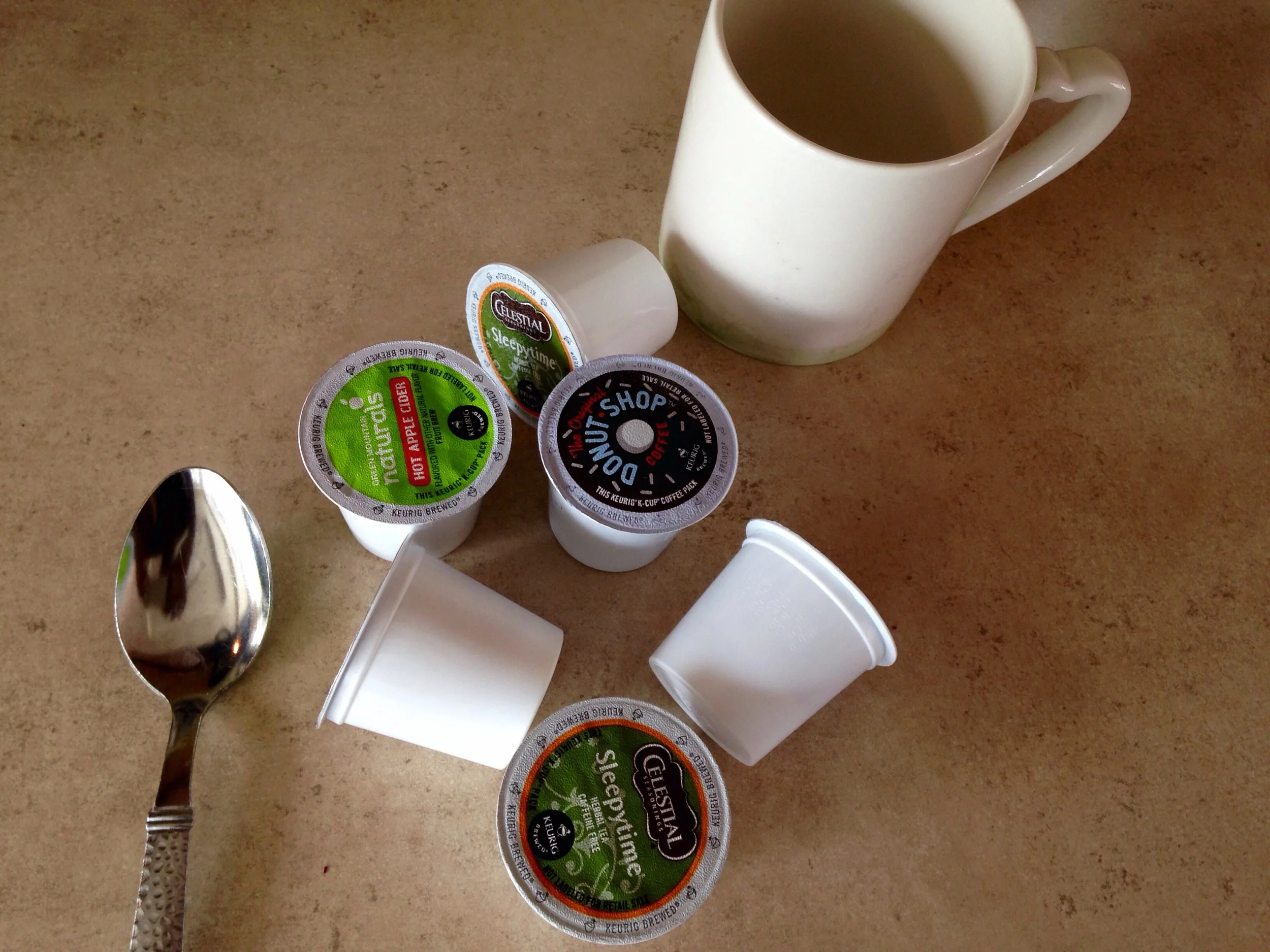 Donut Shop Regular Medium Roast Extra Bold, Celestial Seasonings Sleepytime Herbal Tea, & Green Mountain Naturals Hot Apple Cider