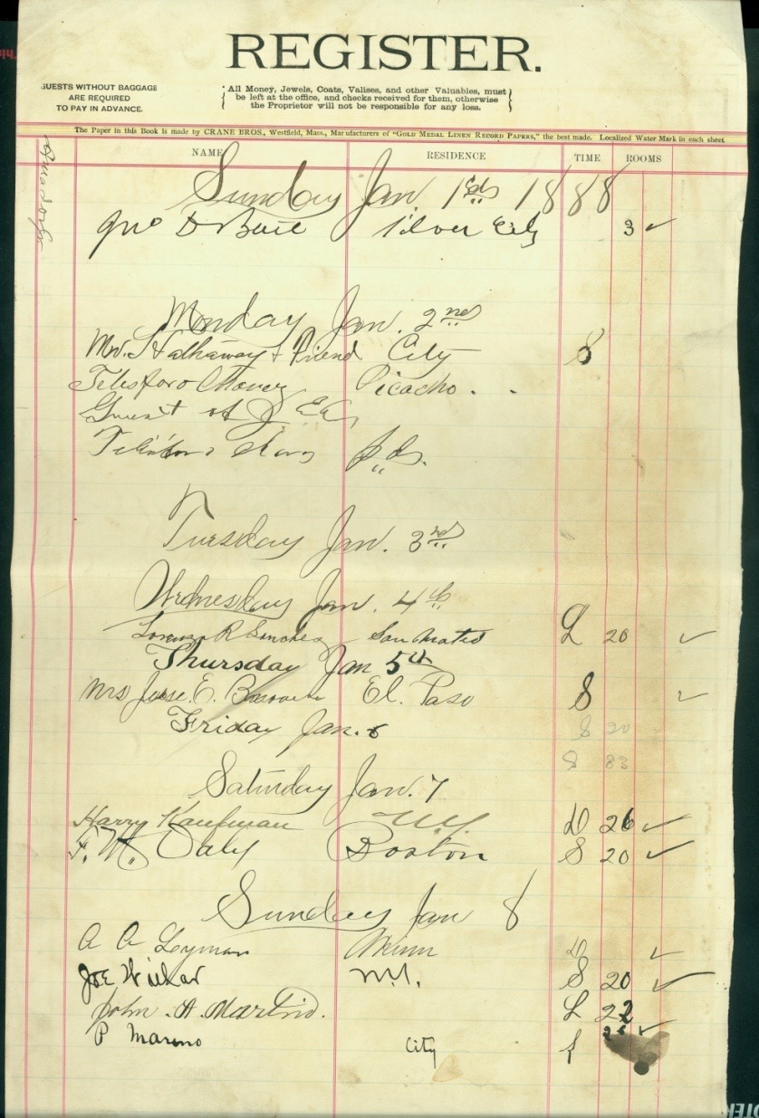 Amador Desk Register, January 1888