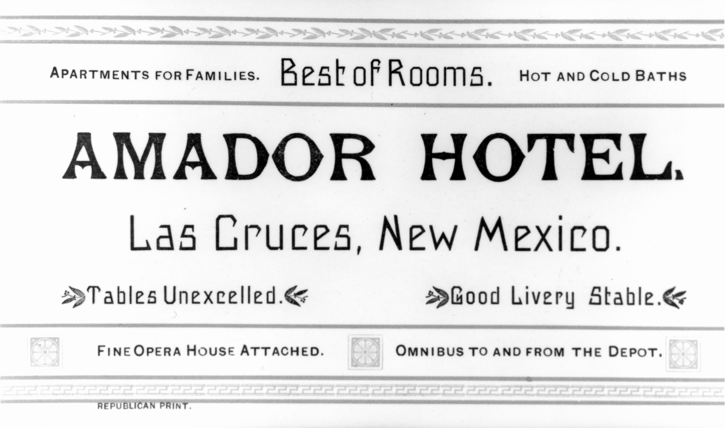 Amador Hotel Business Card, circa 1890-1900