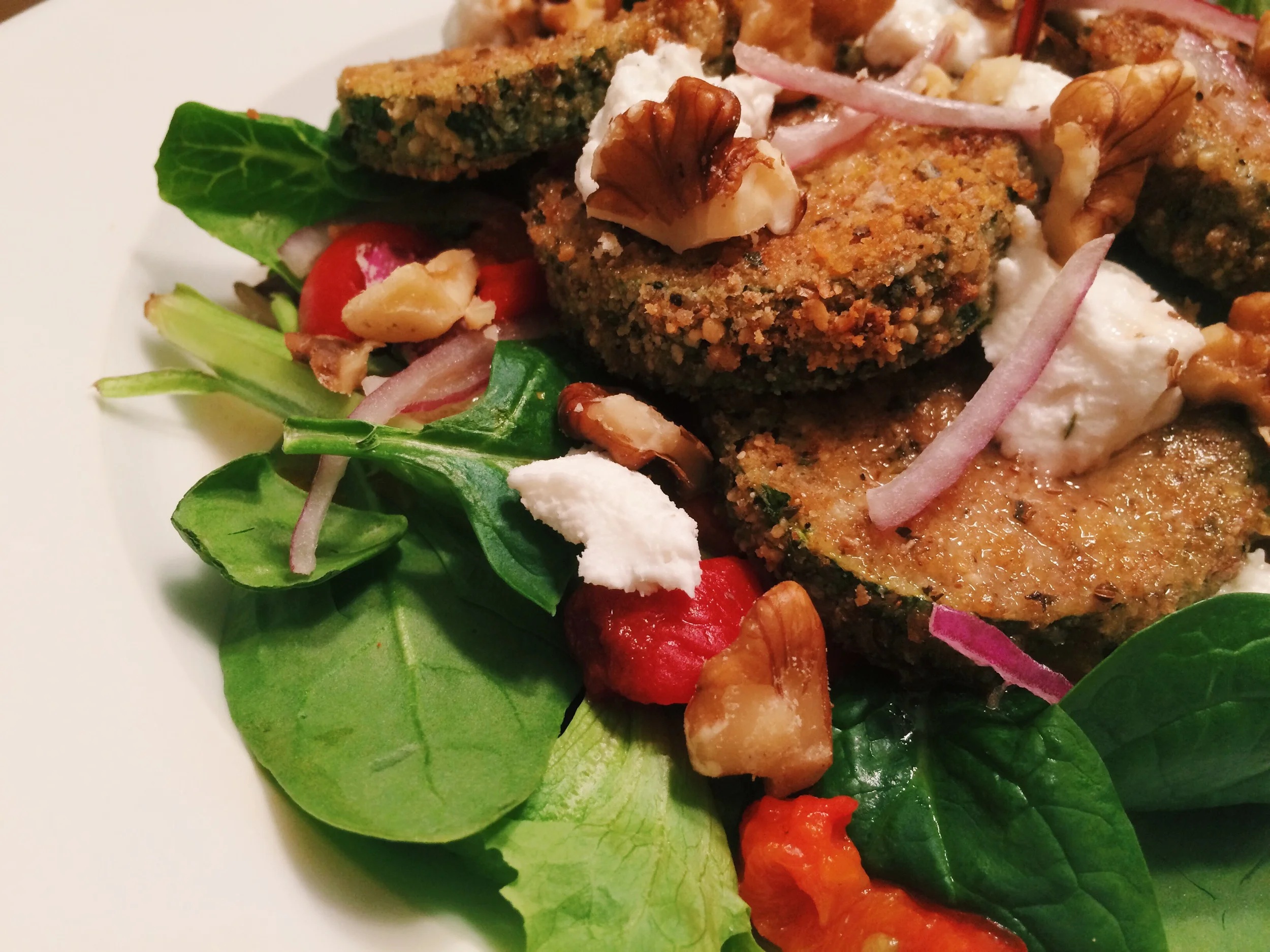 Oven "Fried" Zucchini and Goat Cheese Salad