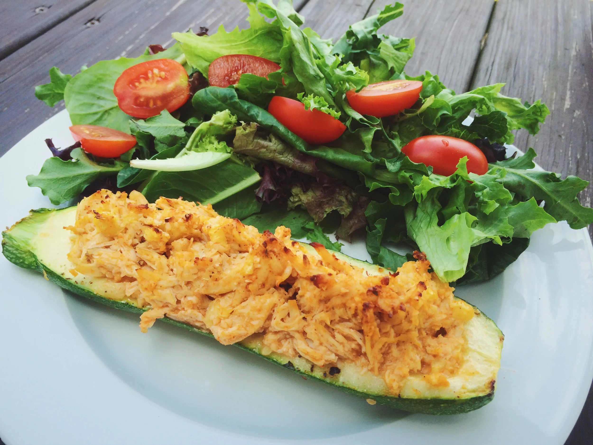 Buffalo Chicken Zucchini Boats