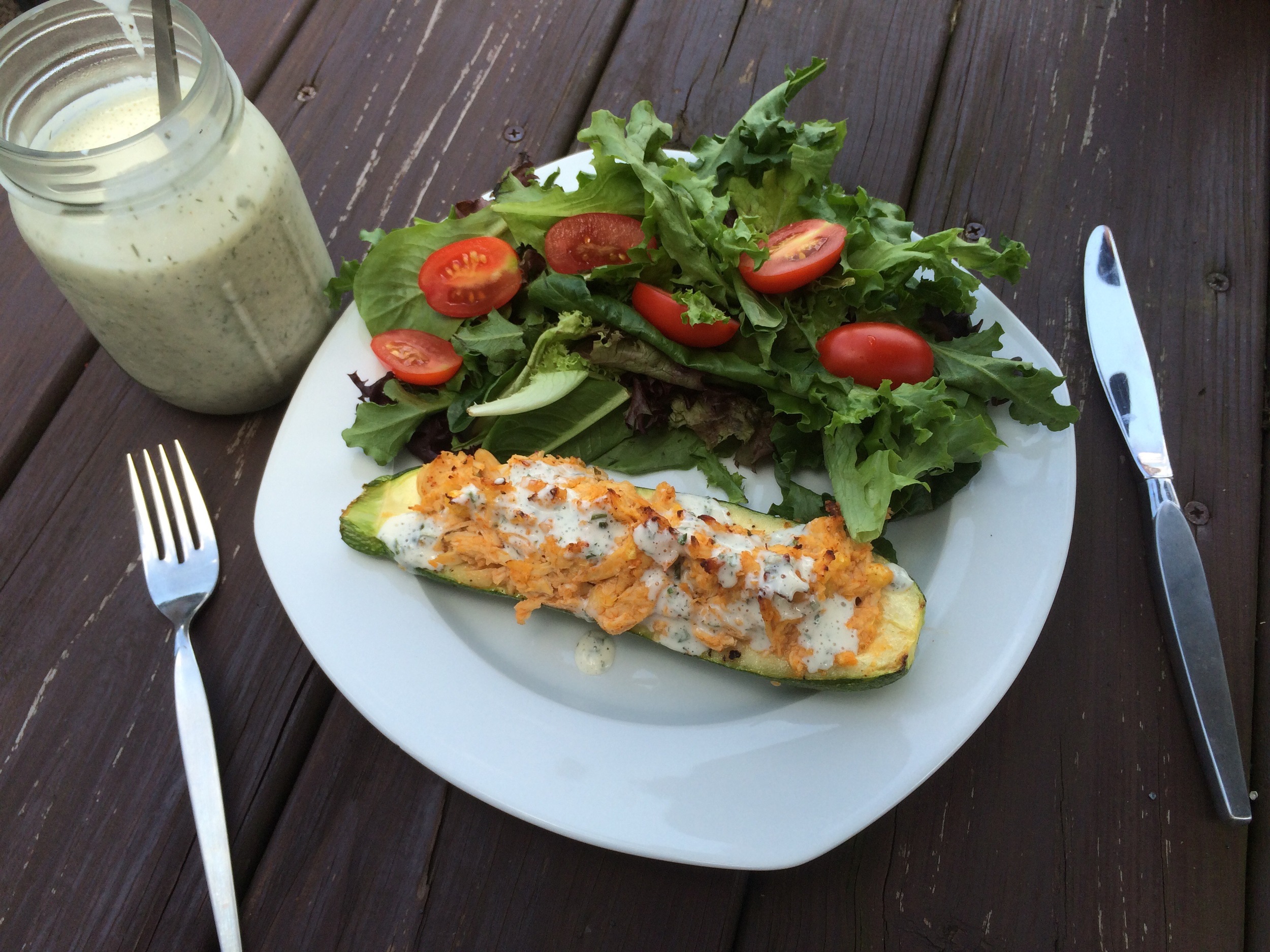 Buffalo Chicken Zucchini Boats