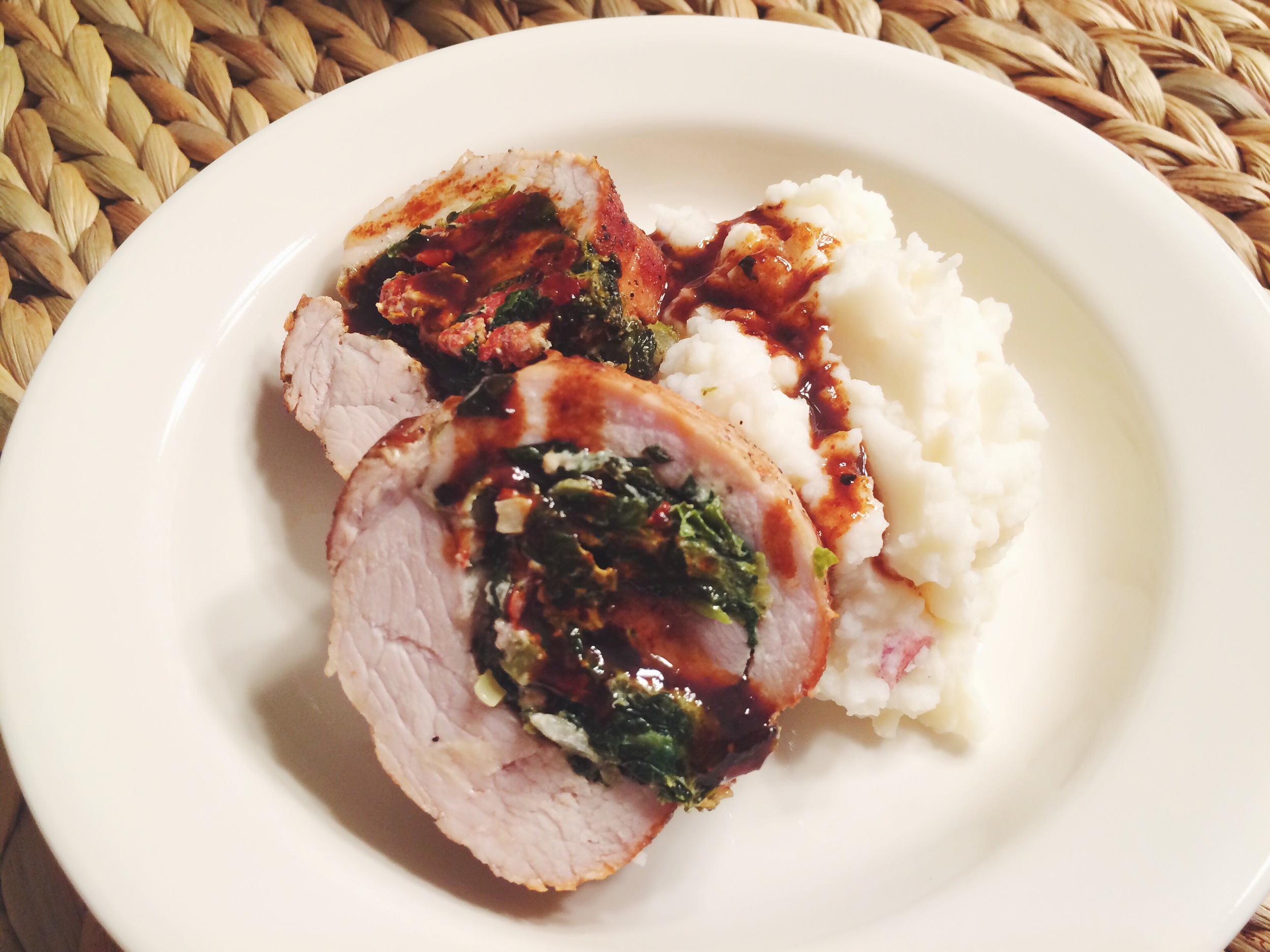 Stuffed Pork Tenderloin (Spinach, Goat Cheese, Sun Dried Tomatoes)